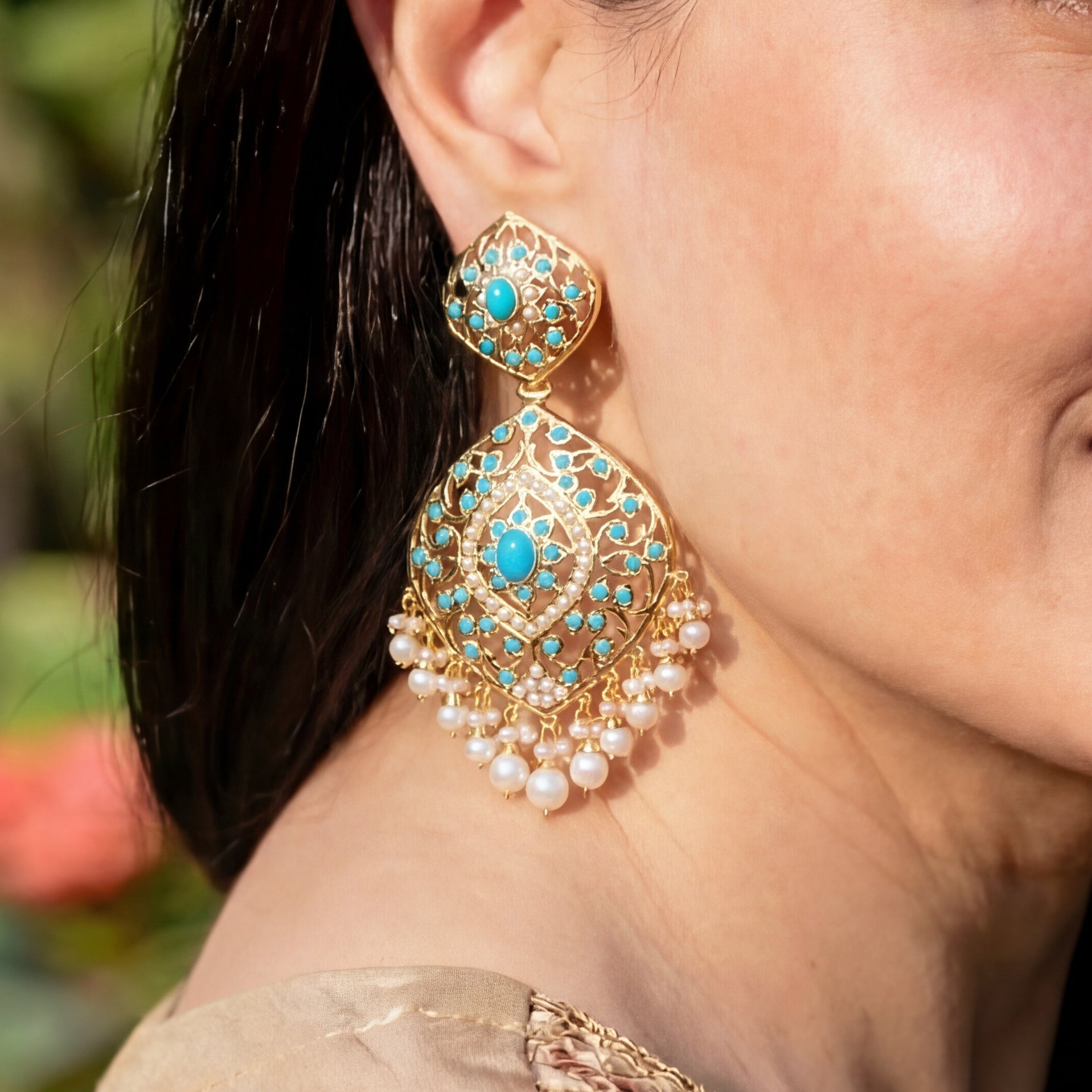 Antique Style Indian Earrings on Silver | Exquisite Turquoise Earrings ER 292