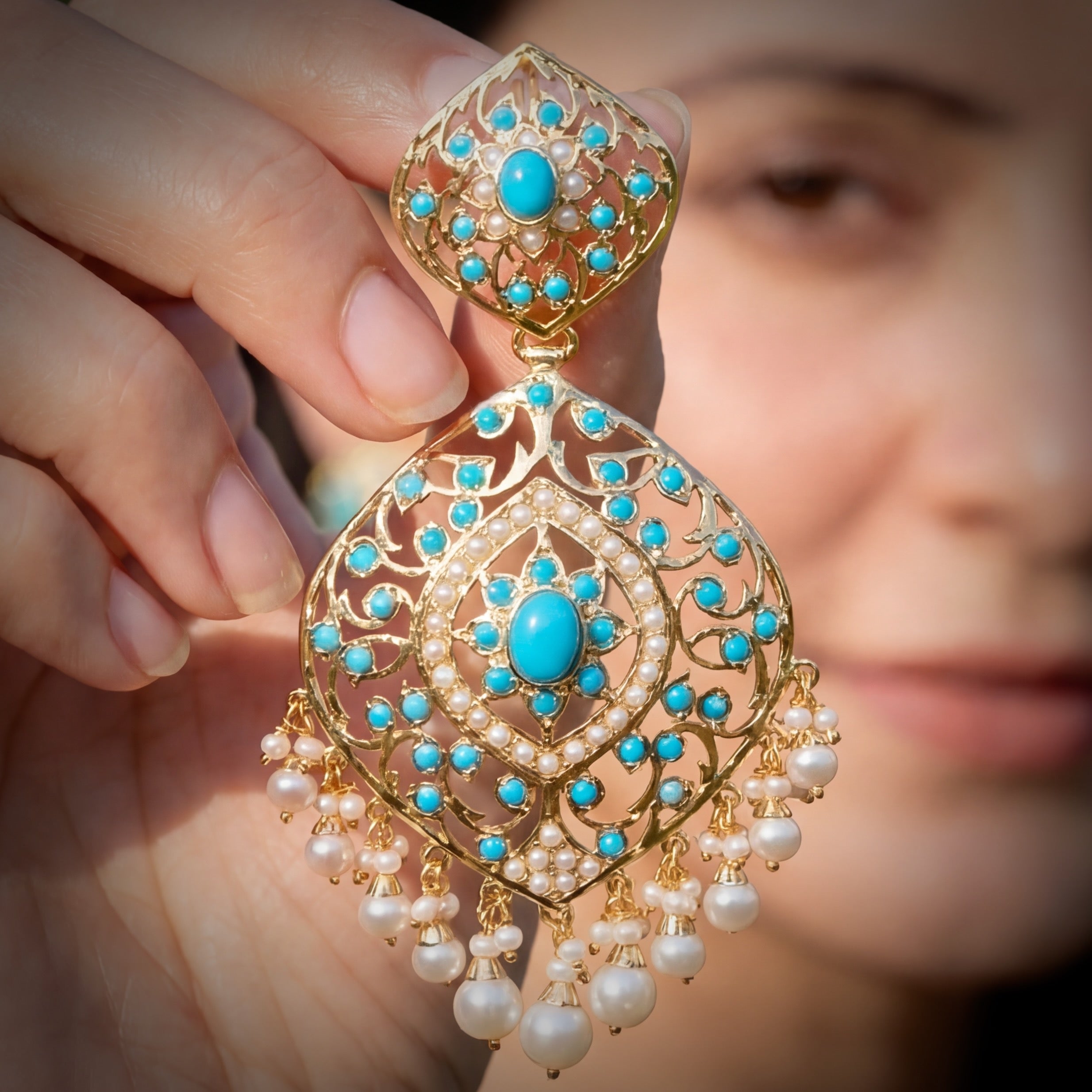 Antique Style Indian Earrings on Silver | Exquisite Turquoise Earrings ER 292