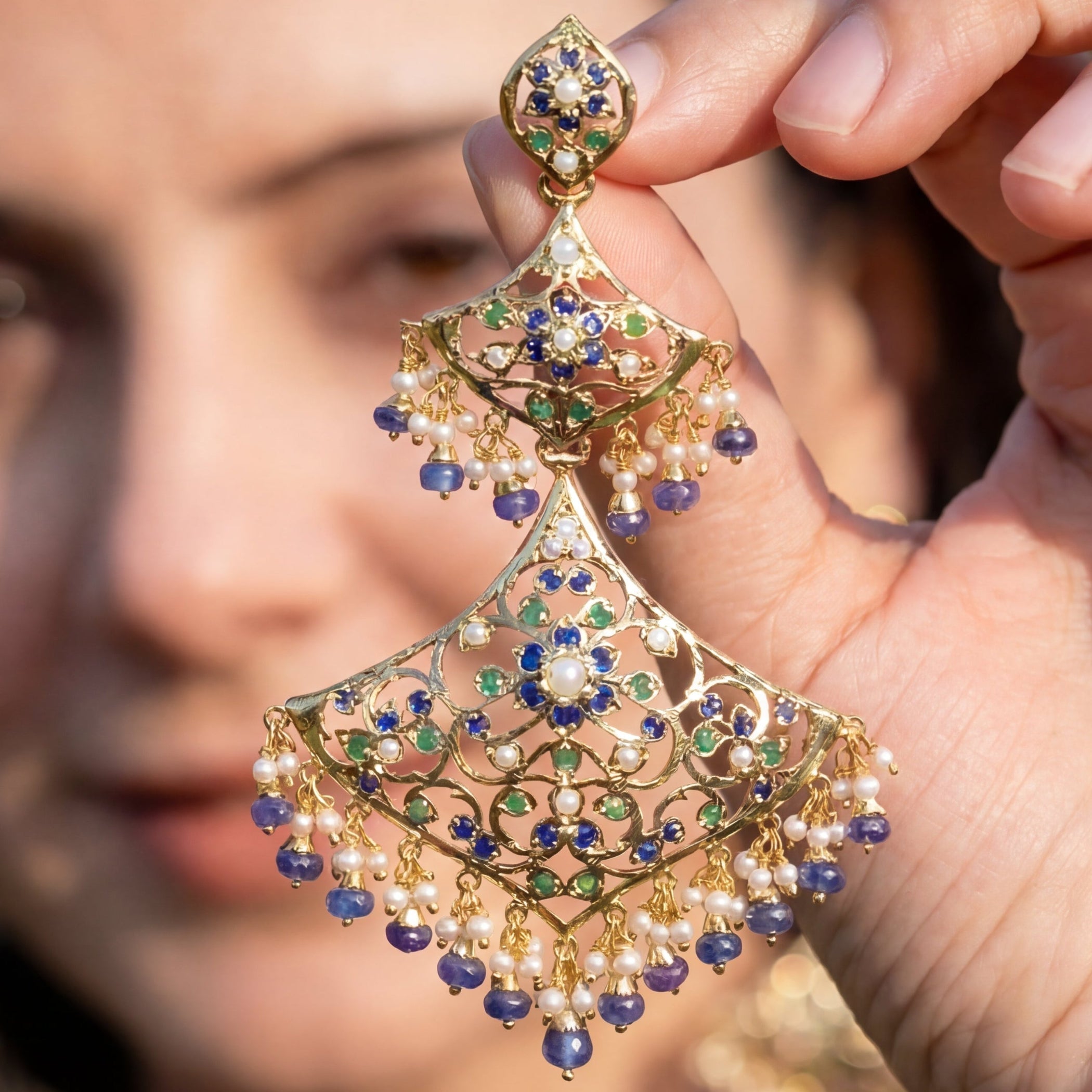Three Step Gold Plated Indian Earrings ER 266