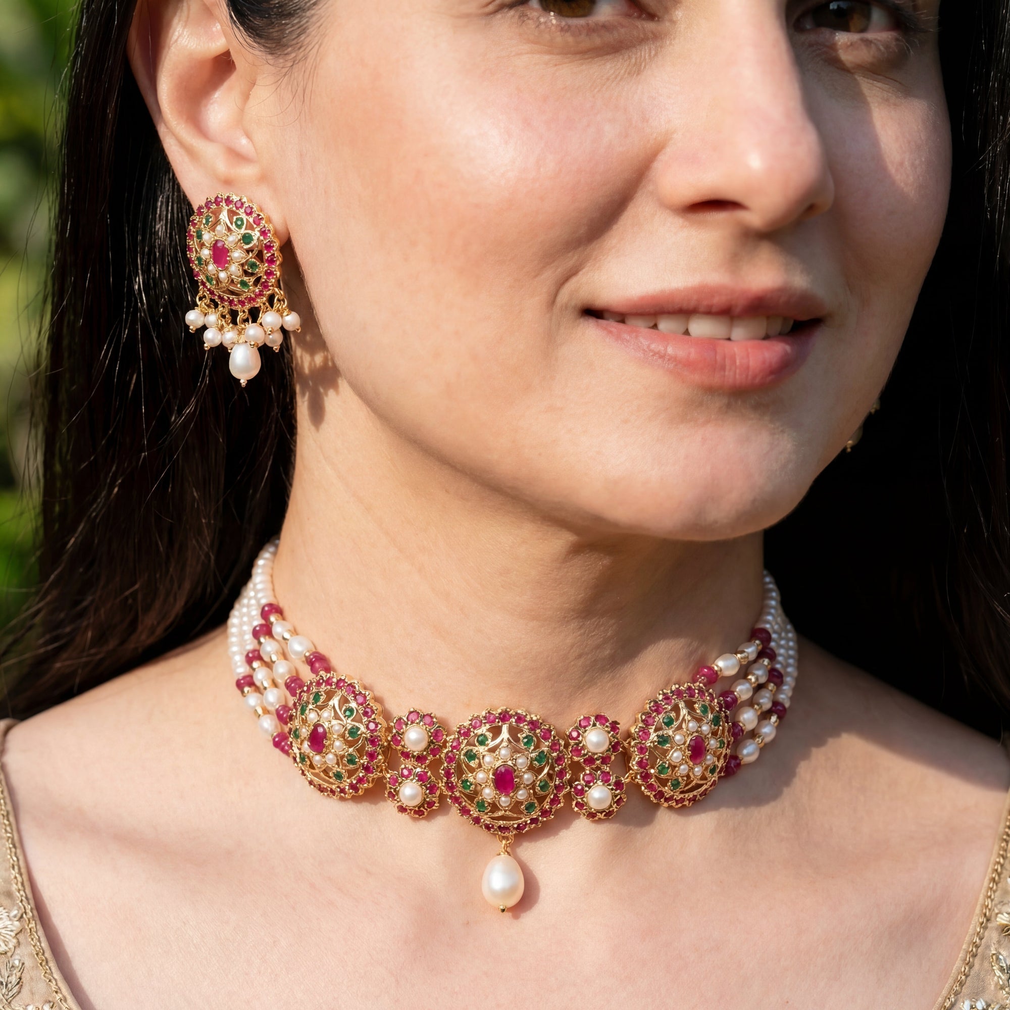 Party Wear Indian Choker Set | Dainty & Sophisticated Design | Gold Plated Jewelry on Silver Base NS 380
