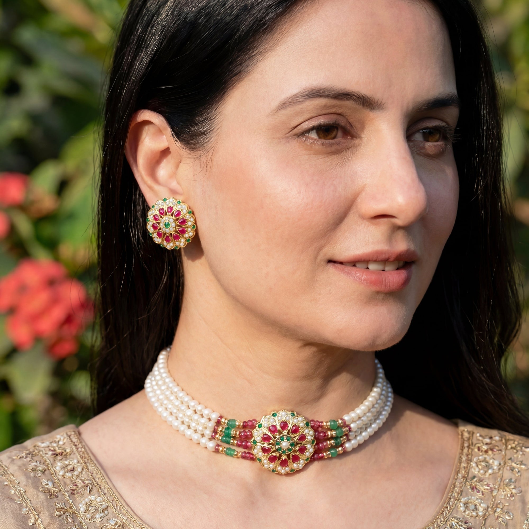 Gold Plated Jewelry Set | Dainty Indian Jadau Choker NS 038