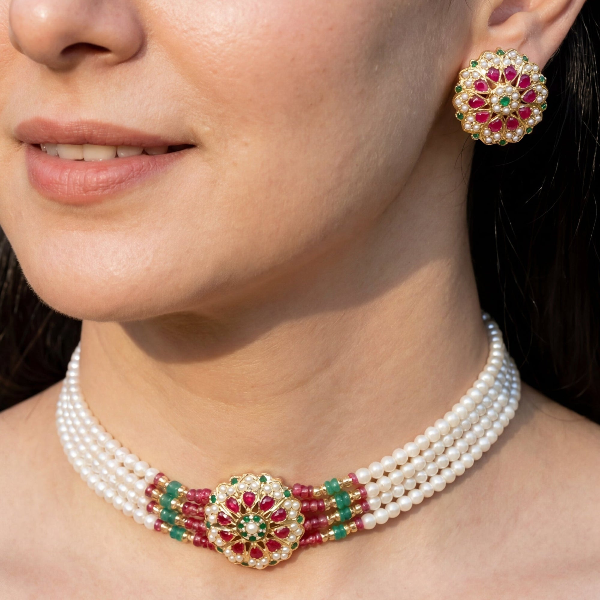 Gold Plated Jewelry Set | Dainty Indian Jadau Choker NS 038