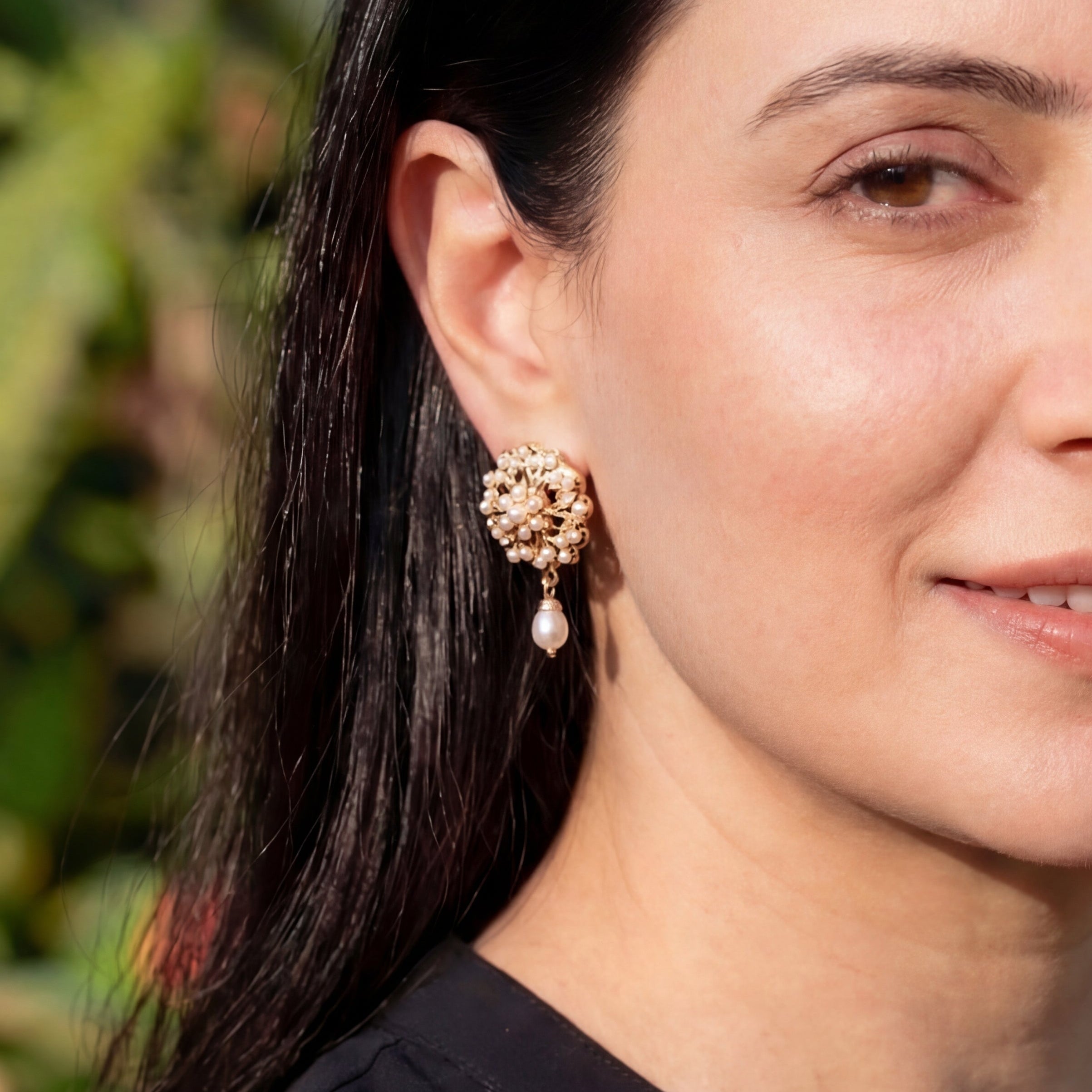 Floral Jadau Stud Earrings | Freshwater Pearls & 925 Silver ER 622