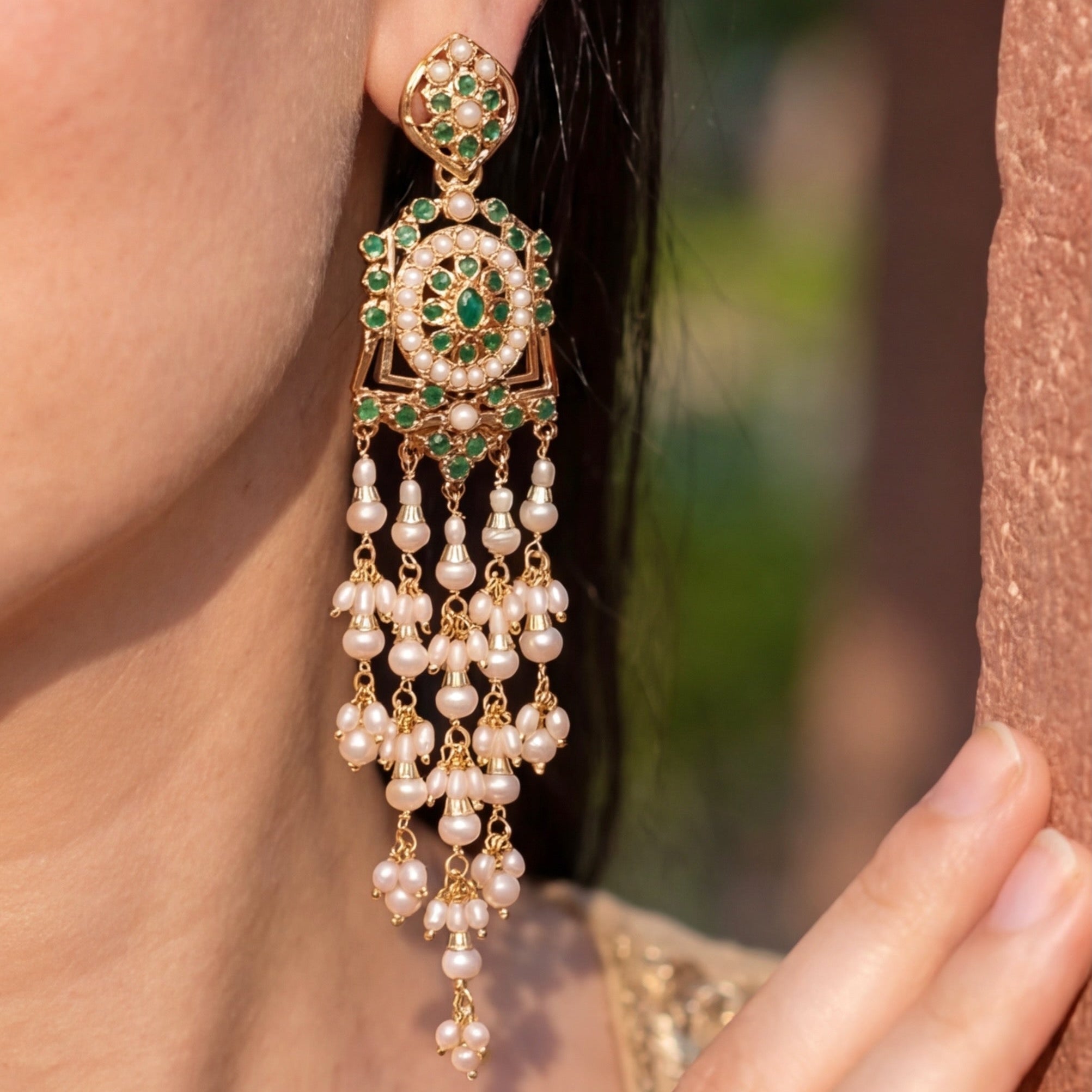 Long Flowing Jadau Earrings | Intricated Crafted Indian Jewelry | 925 Silver Gold Plated ER 657