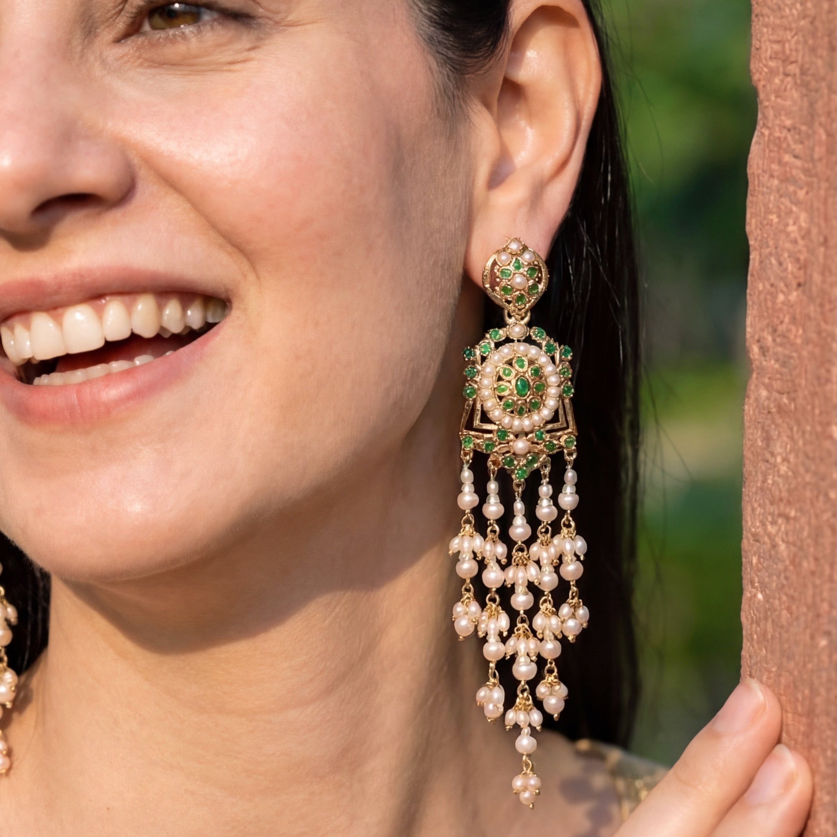 Long Flowing Jadau Earrings | Intricated Crafted Indian Jewelry | 925 Silver Gold Plated ER 657