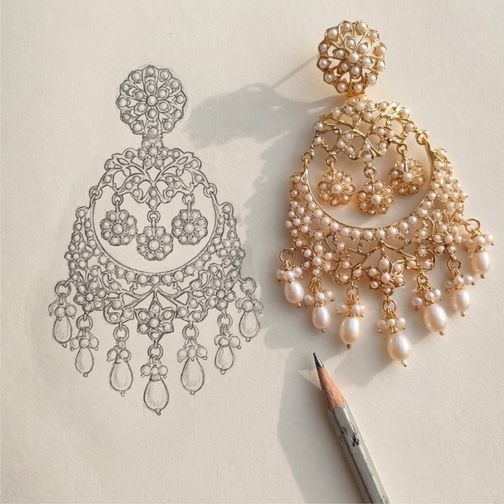 Exquisite Pearl Earrings | Unique Gold Plated Jadau Chandbalis ER 567