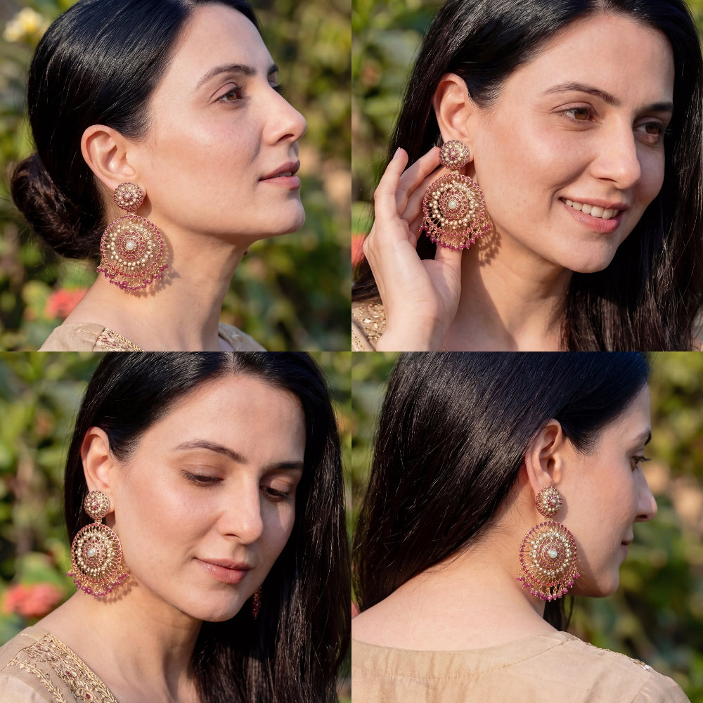 Finely Crafted Jadau Earrings | Sterling Silver Jewelry Online ER 568