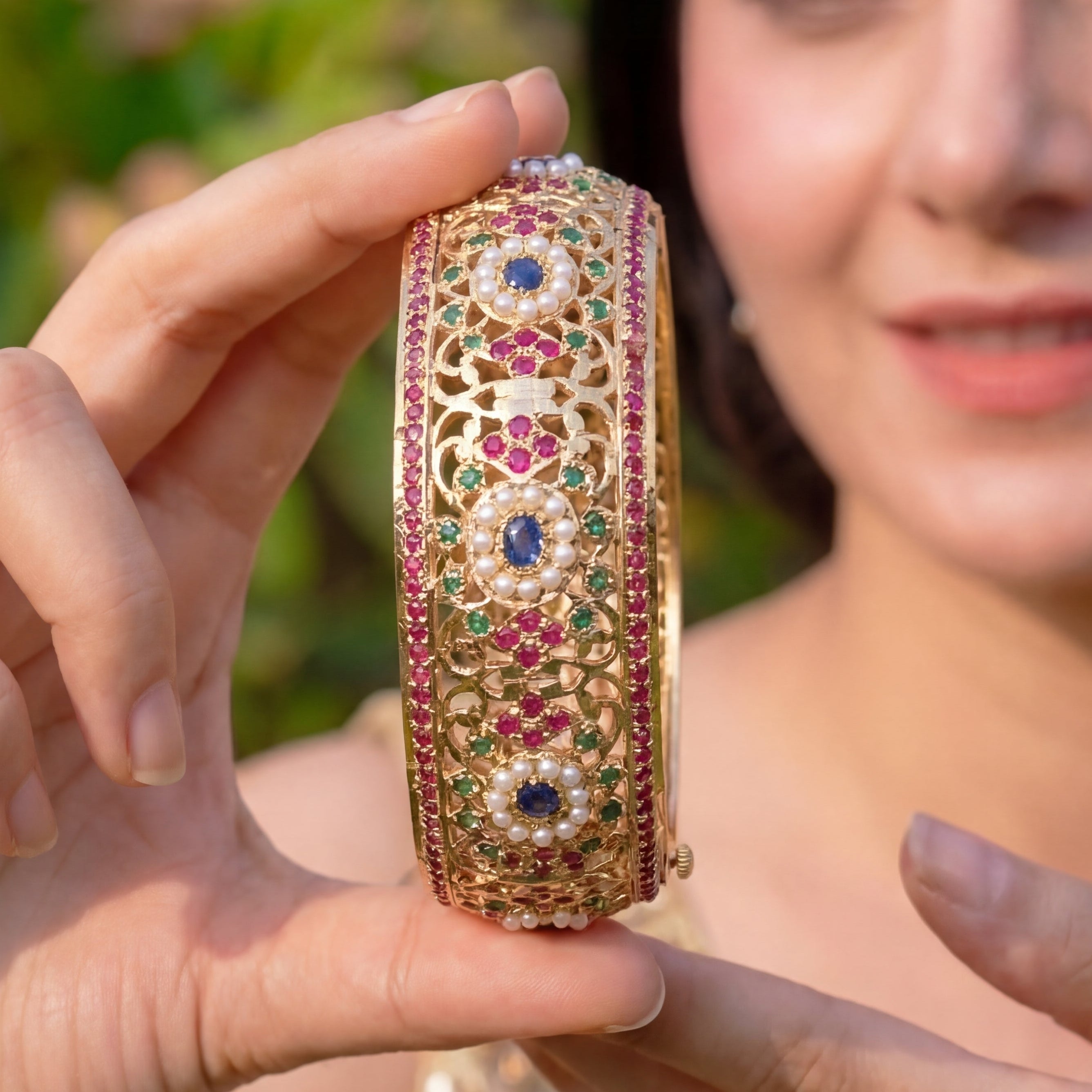 Exquisite Jadau Kadas For Women | 925 Silver Gold Plated Bangles BG 107