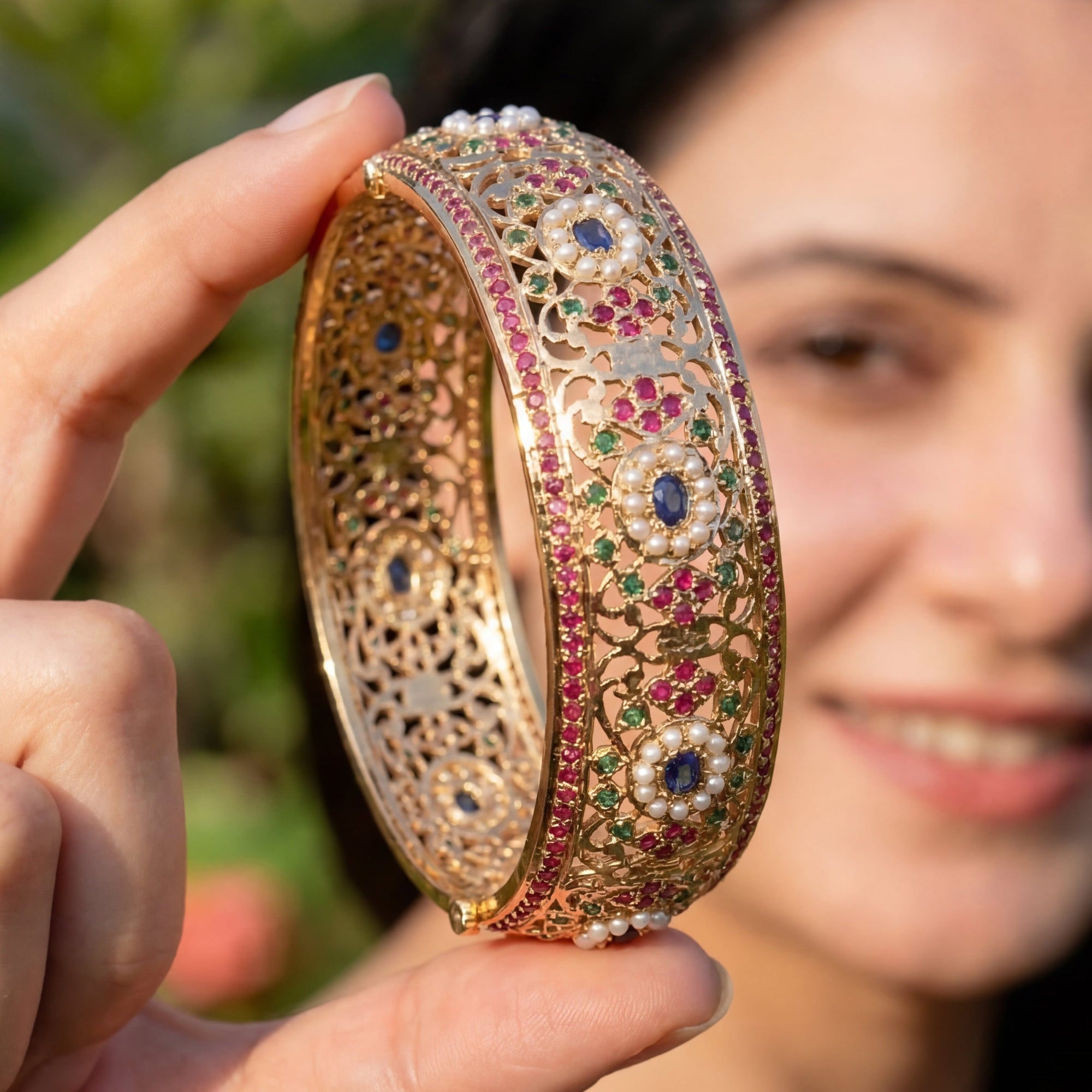 Exquisite Jadau Kadas For Women | 925 Silver Gold Plated Bangles BG 107