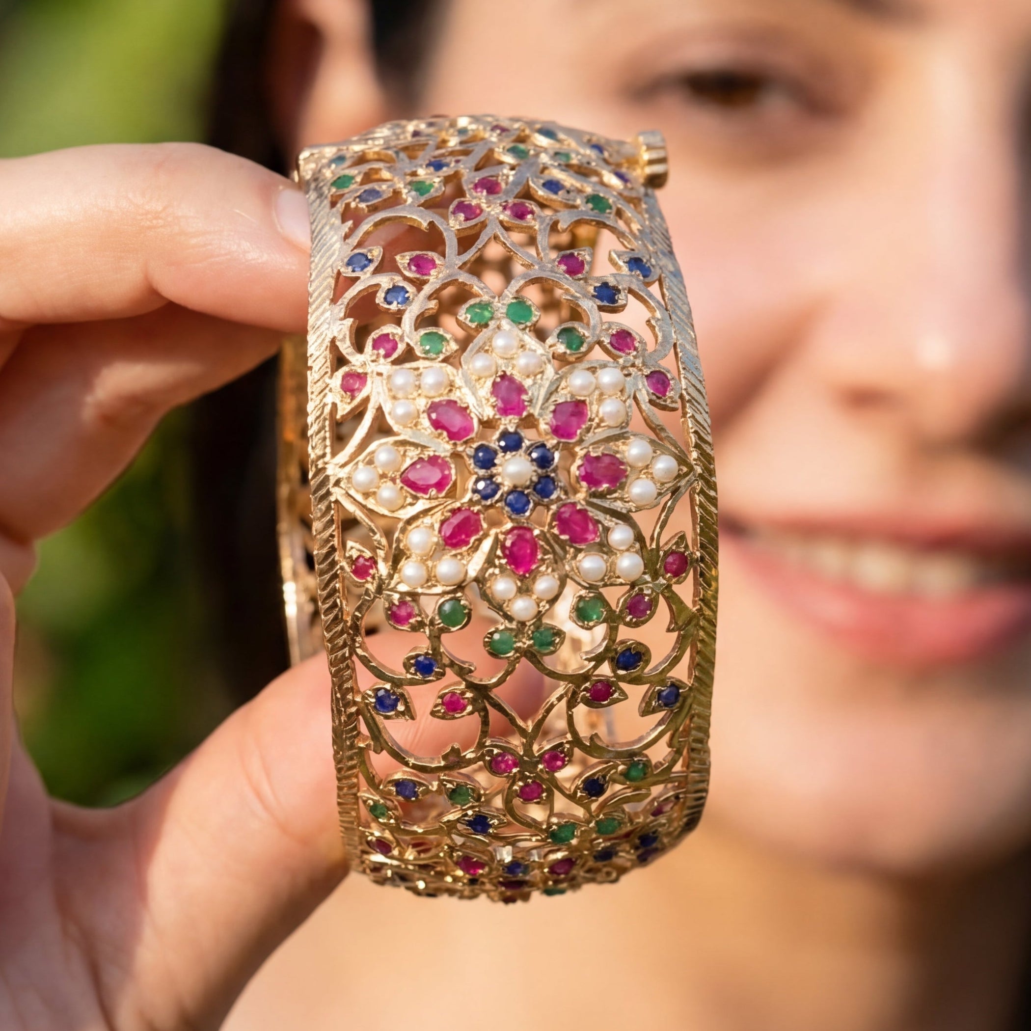 Antique Design Jadau Bangle | Gold Plated on Silver BG 105