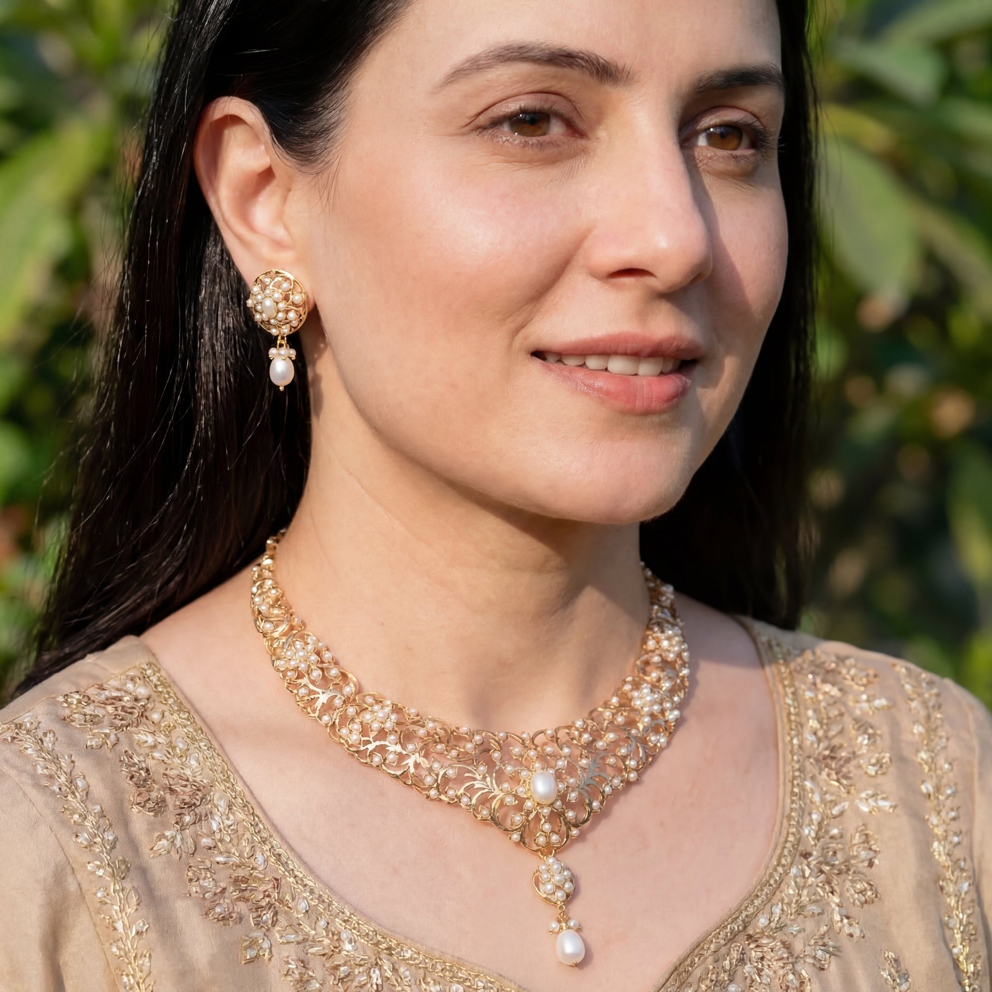 Antique Style Pearl Necklace Set | Edwardian Design | Silver Jewelry For Women NS 369