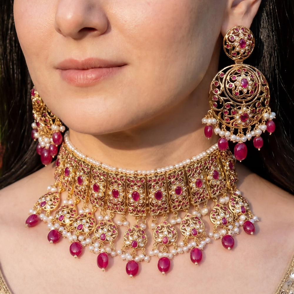 Jadau Choker Set on Silver | Choker Set To Wear On an Indian Wedding NS 013