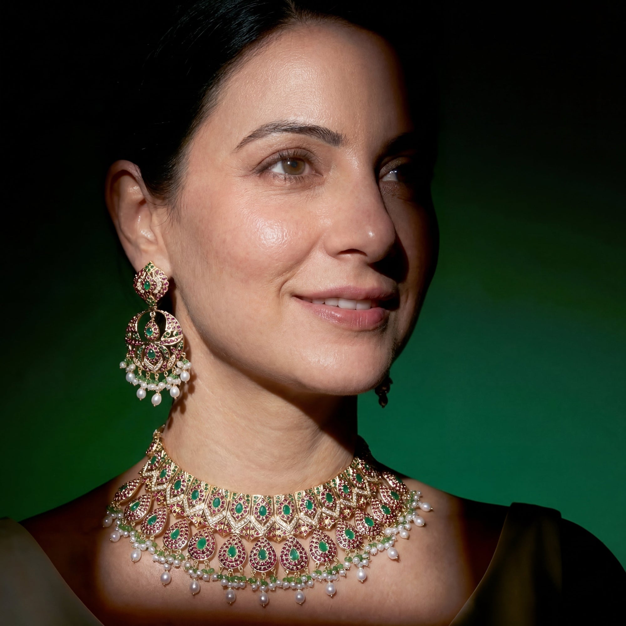 Multicoloured Jadau Necklace Set | Bridal Wear Indian Fashion Jewelry Online NS 012