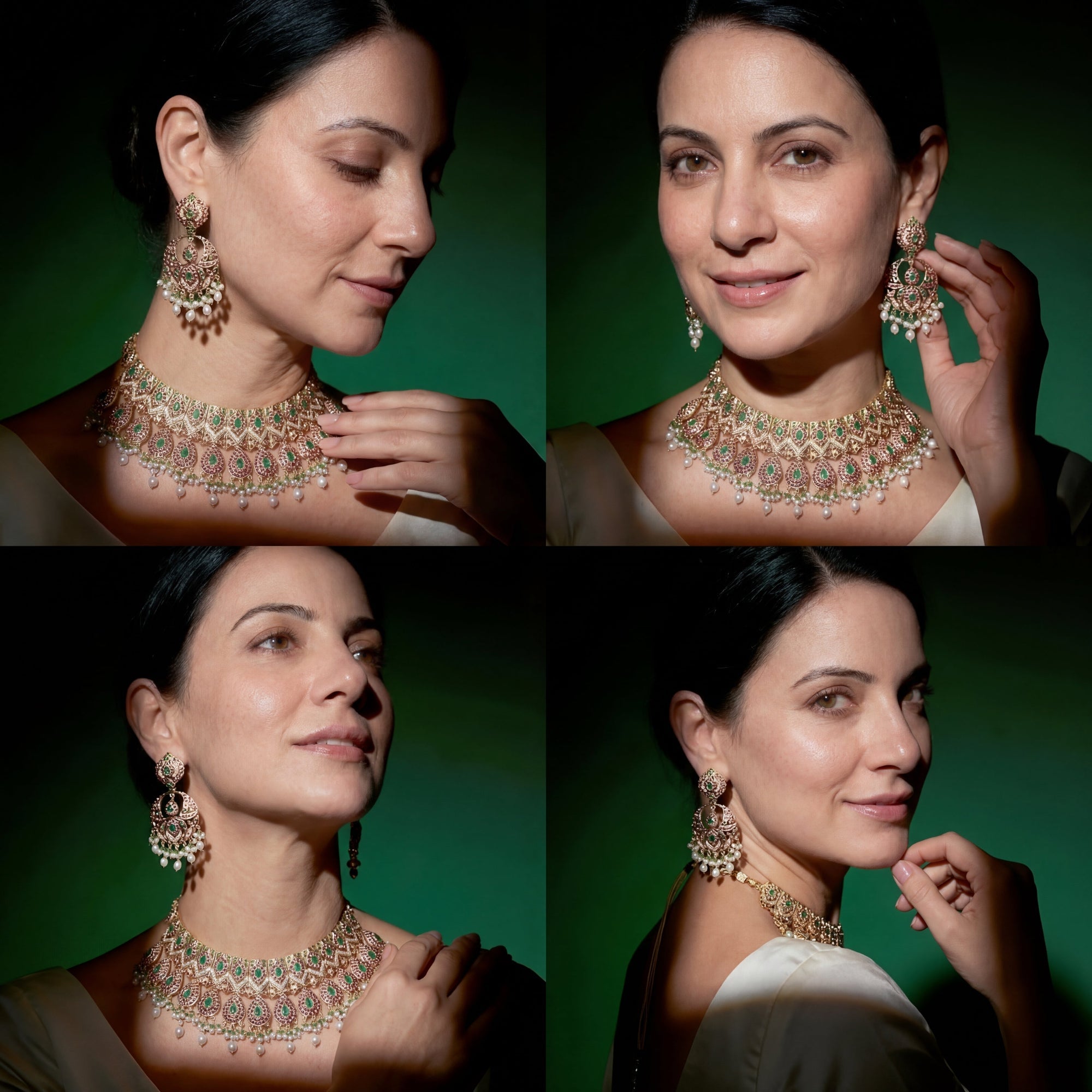 Multicoloured Jadau Necklace Set | Bridal Wear Indian Fashion Jewelry Online NS 012