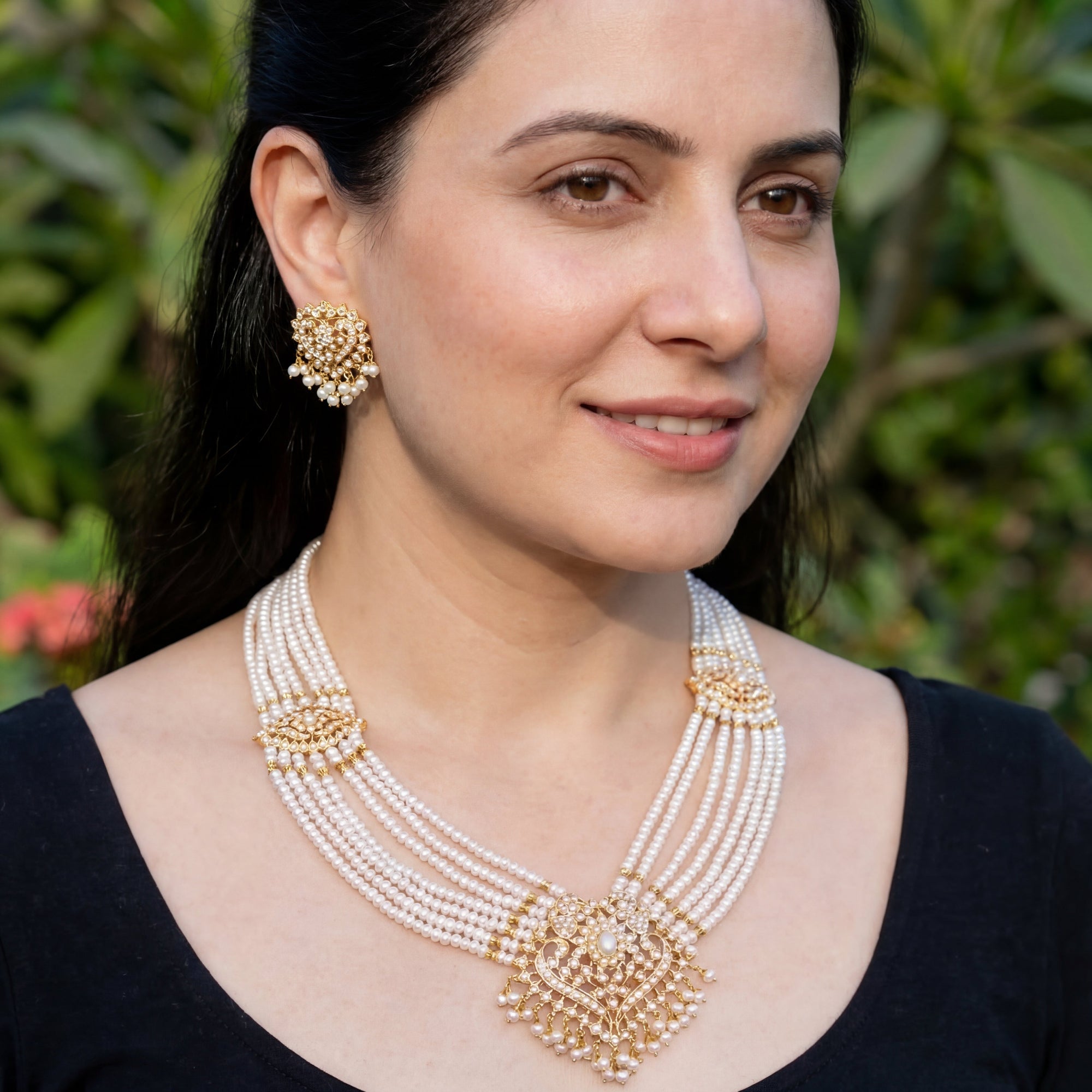 Indian Rani Haar Set | Gold Plated on Sterling Silver | Freshwater Pearls NS 248