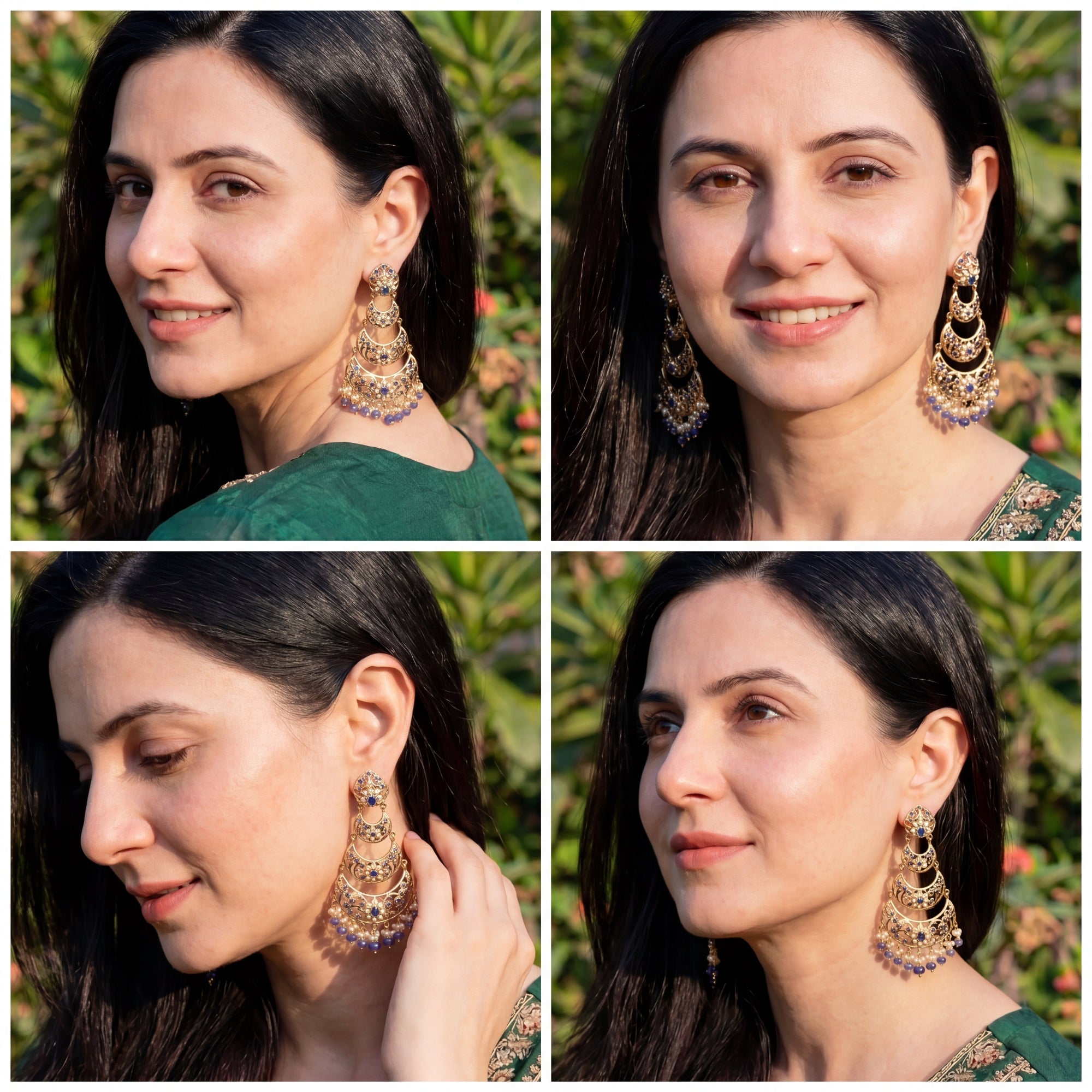 Exquisite Silver Dangler Earrings | Pearl and Sapphire Combination ER 442