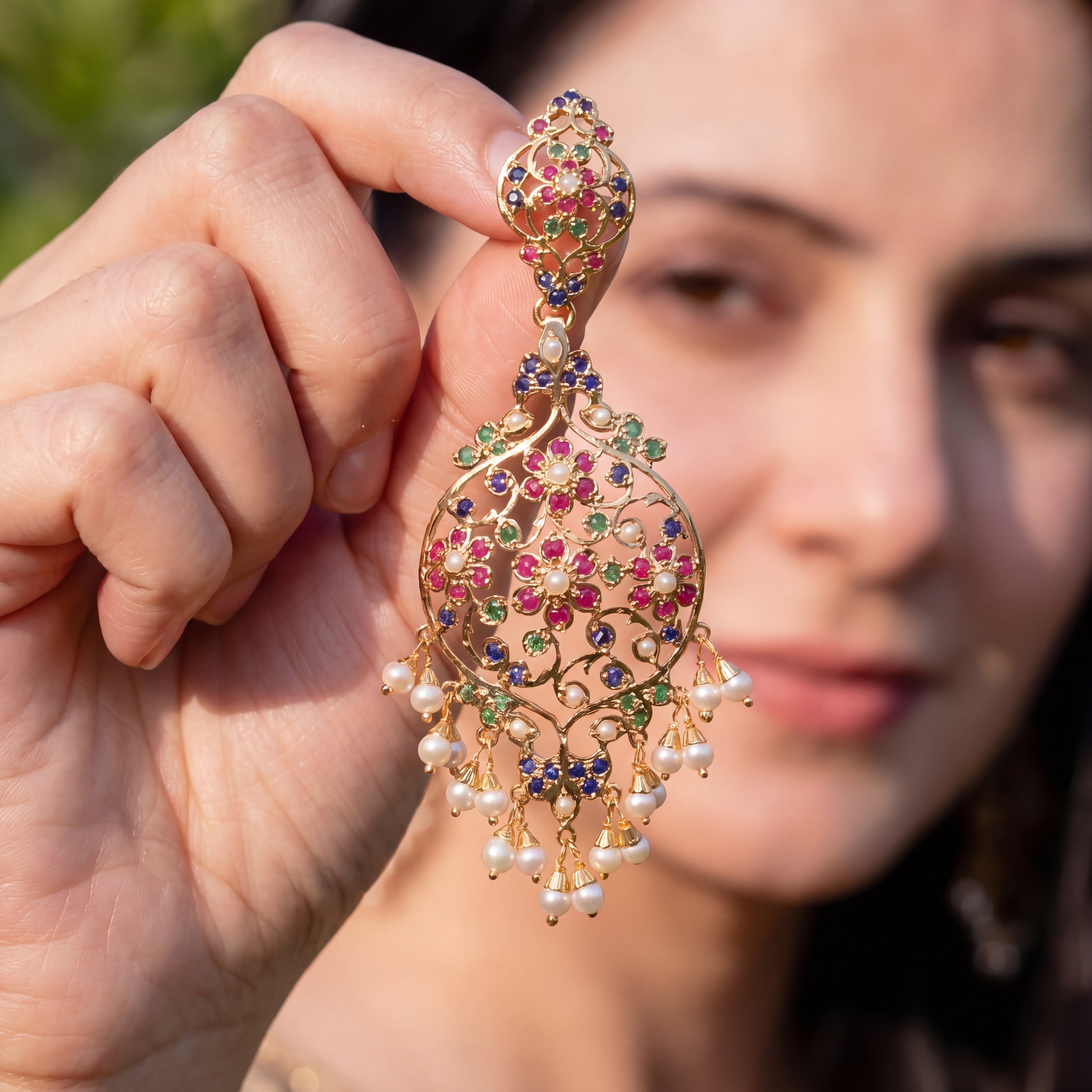 Handcrafted Victorian Earrings on Silver | Exquisite Indian Jadau Jewelry | ER 436