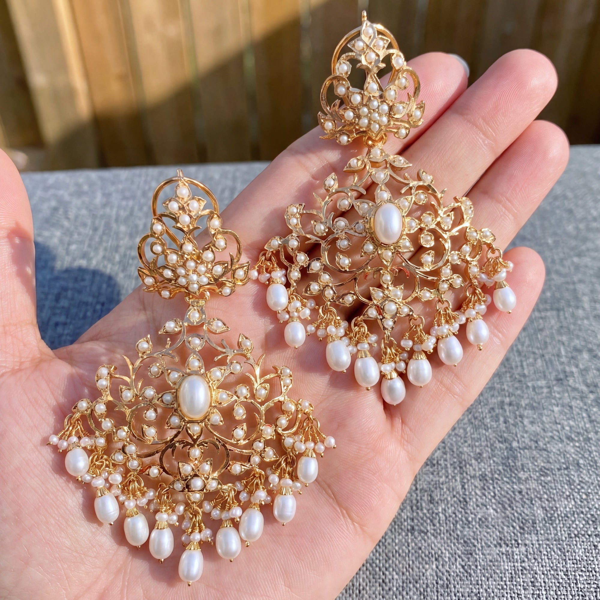 Alluring Pearl Earrings | Antique Edwardian Victorian Styled Indian Jewelry | Silver with Gold Plating ER 054