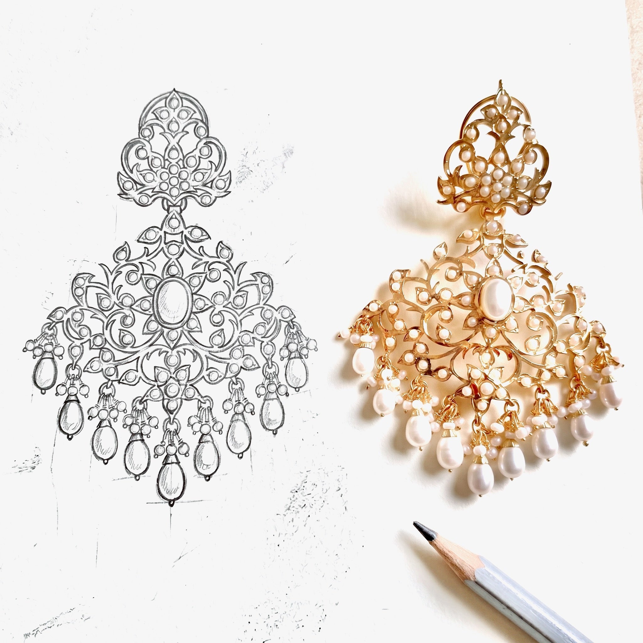 Alluring Pearl Earrings | Antique Edwardian Victorian Styled Indian Jewelry | Silver with Gold Plating ER 054