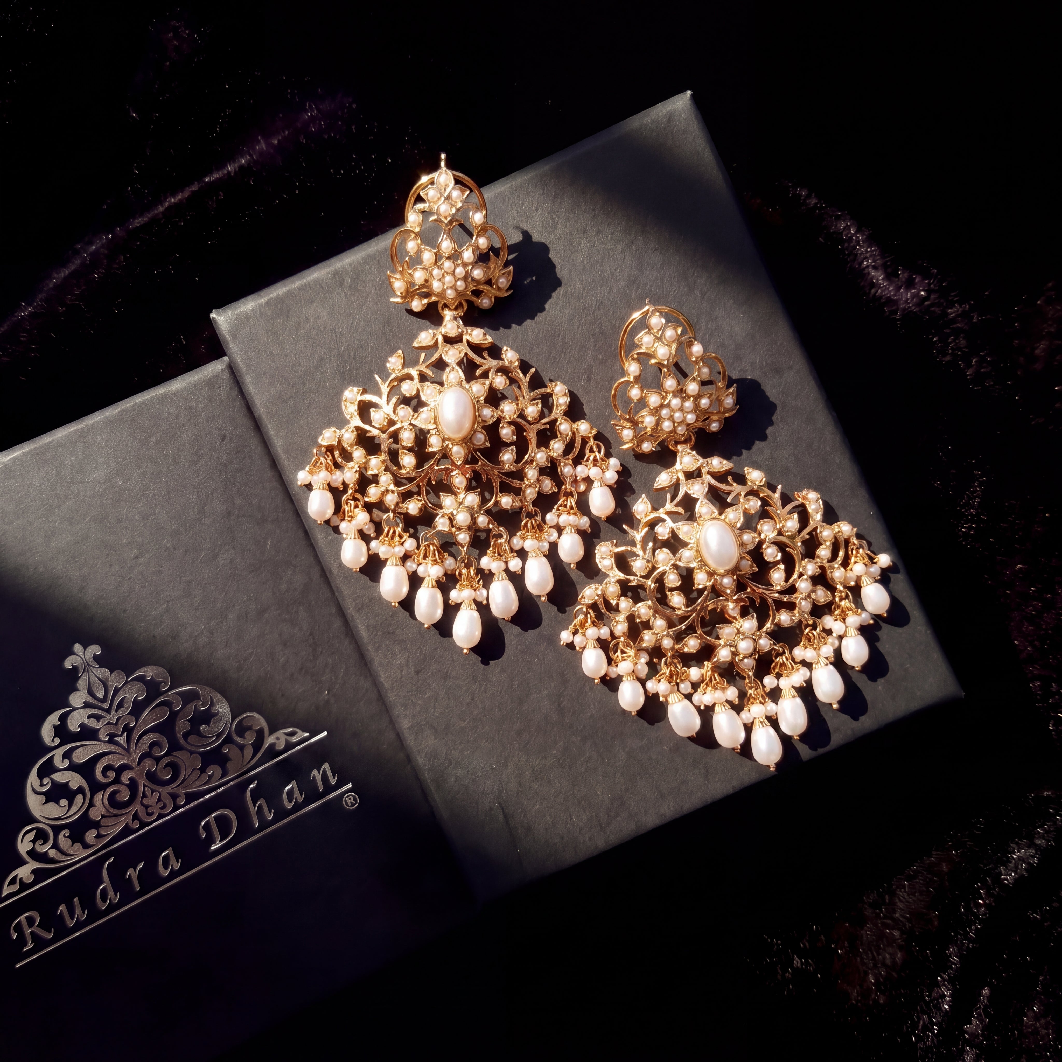 Alluring Pearl Earrings | Antique Edwardian Victorian Styled Indian Jewelry | Silver with Gold Plating ER 054