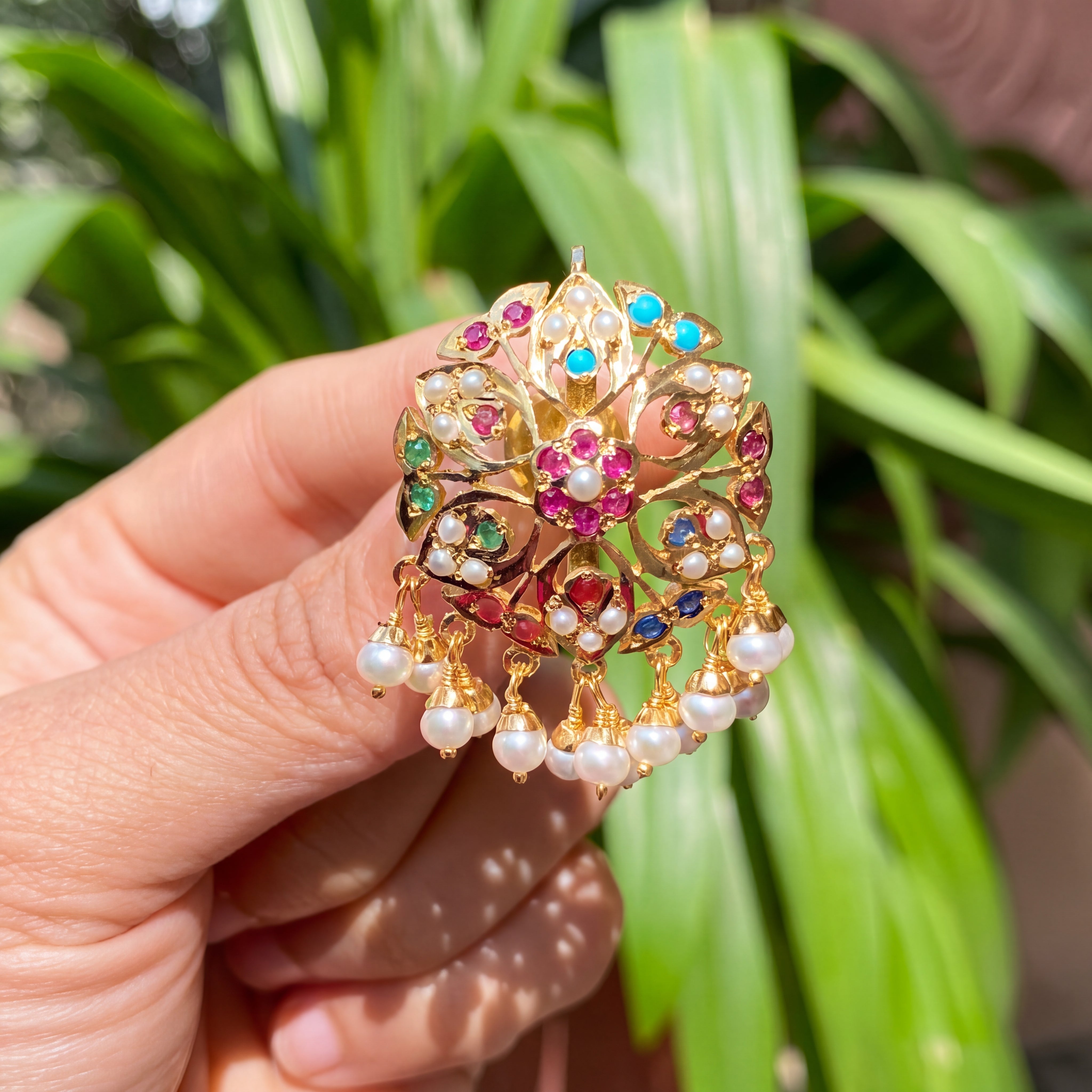 Round Navaratna Silver Studs For Women | Indian Jadau Jewelry on Sterling Silver ER 037