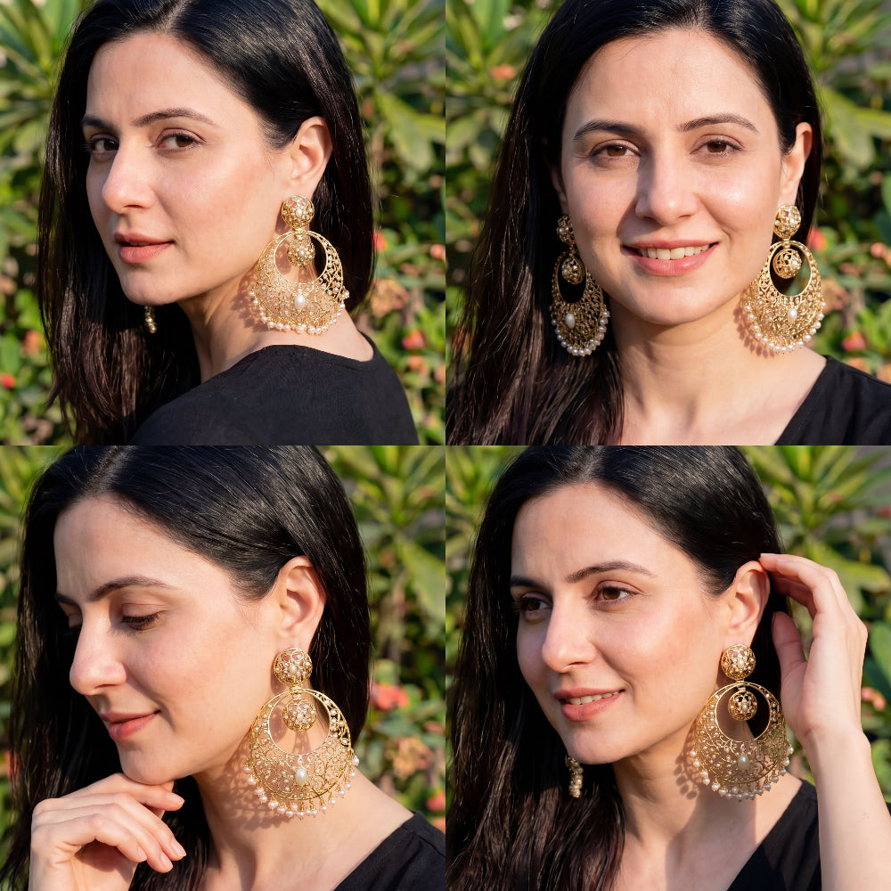 Pearls Studded Chandbali Earrings | Big Statement Design on Sterling Silver ER 005