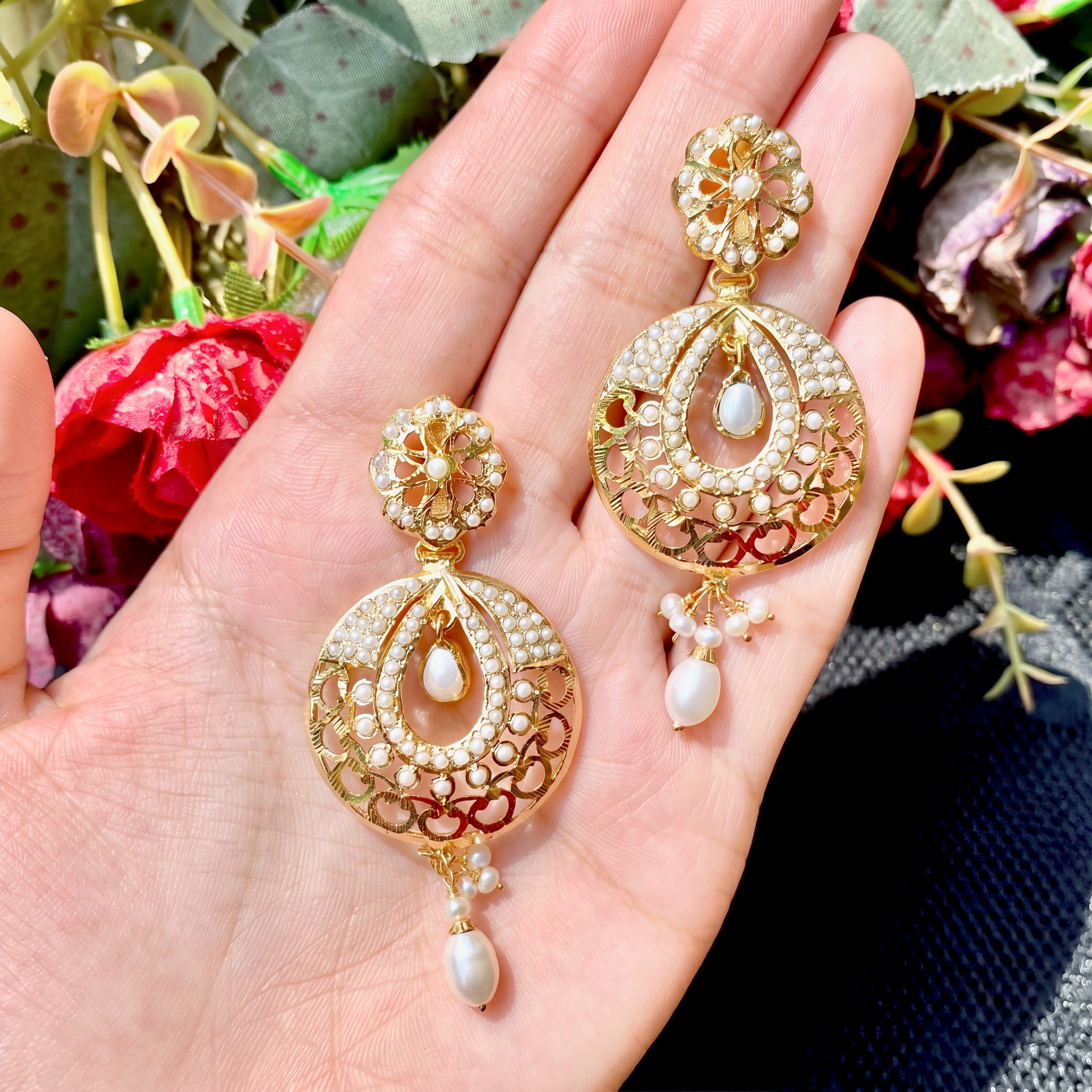 Small Pearl Chandbali Earrings | Dainty & Simple Design | Premium Gold Plated Jewellery on Silver Base ER 119