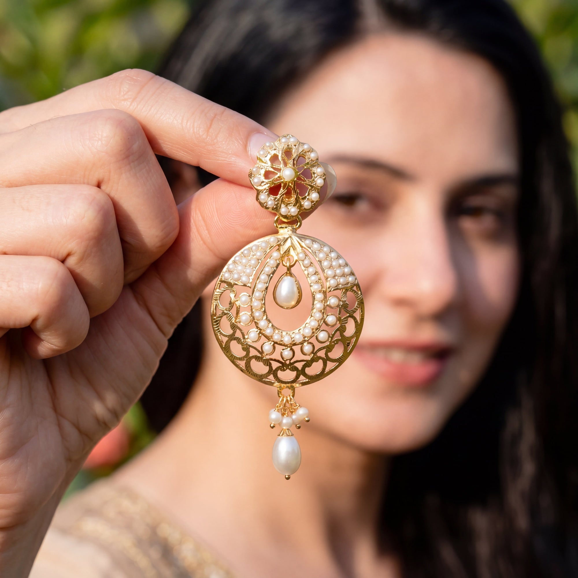 Small Pearl Chandbali Earrings | Dainty & Simple Design | Premium Gold Plated Jewellery on Silver Base ER 119