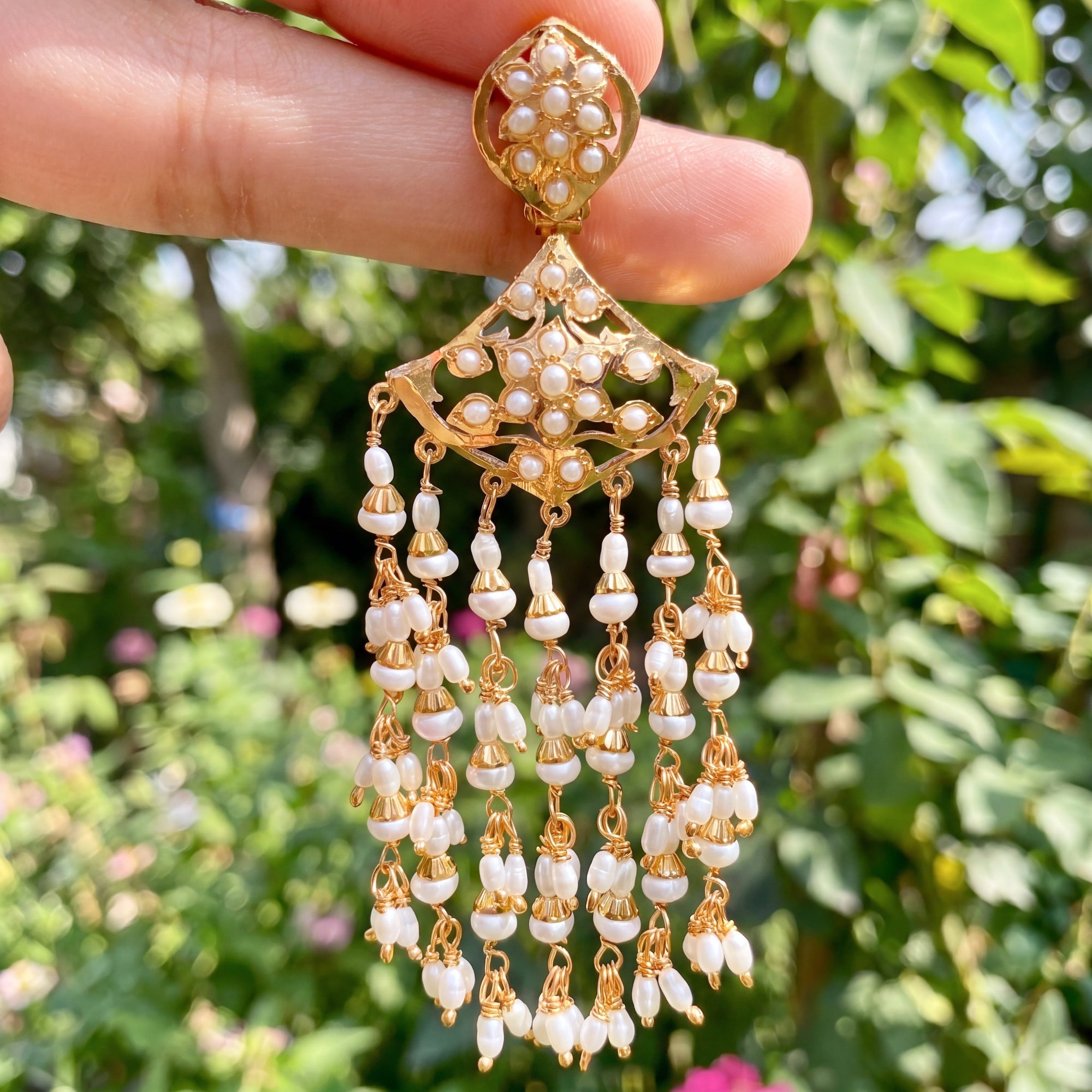 Long Dangling Silver Earrings | Handcrafted Jadau Earrings | Indian Pearl Jewellery | ER 469