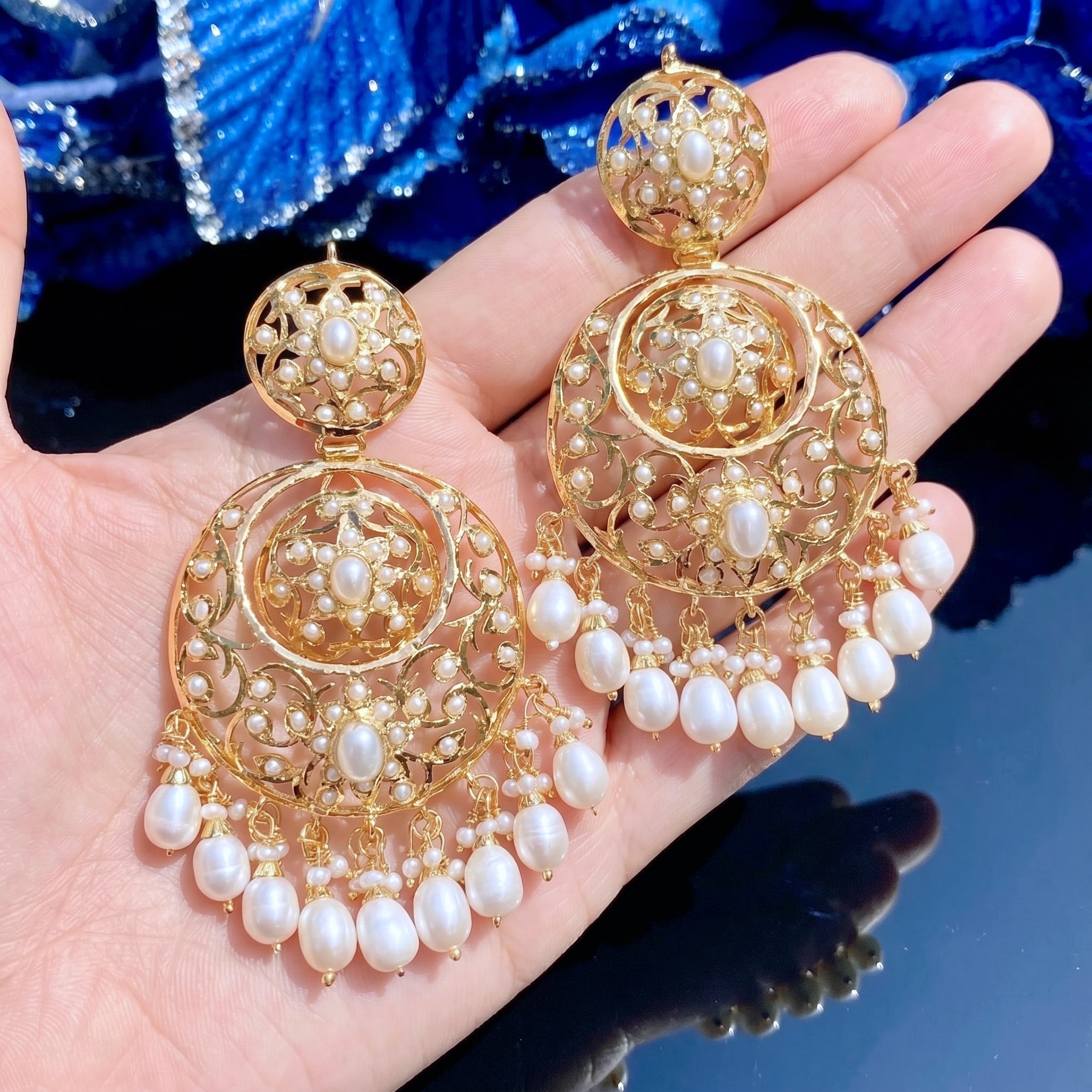 Gold Plated Pearl Chandbali | 925 Silver Earrings with Pearls ER 184
