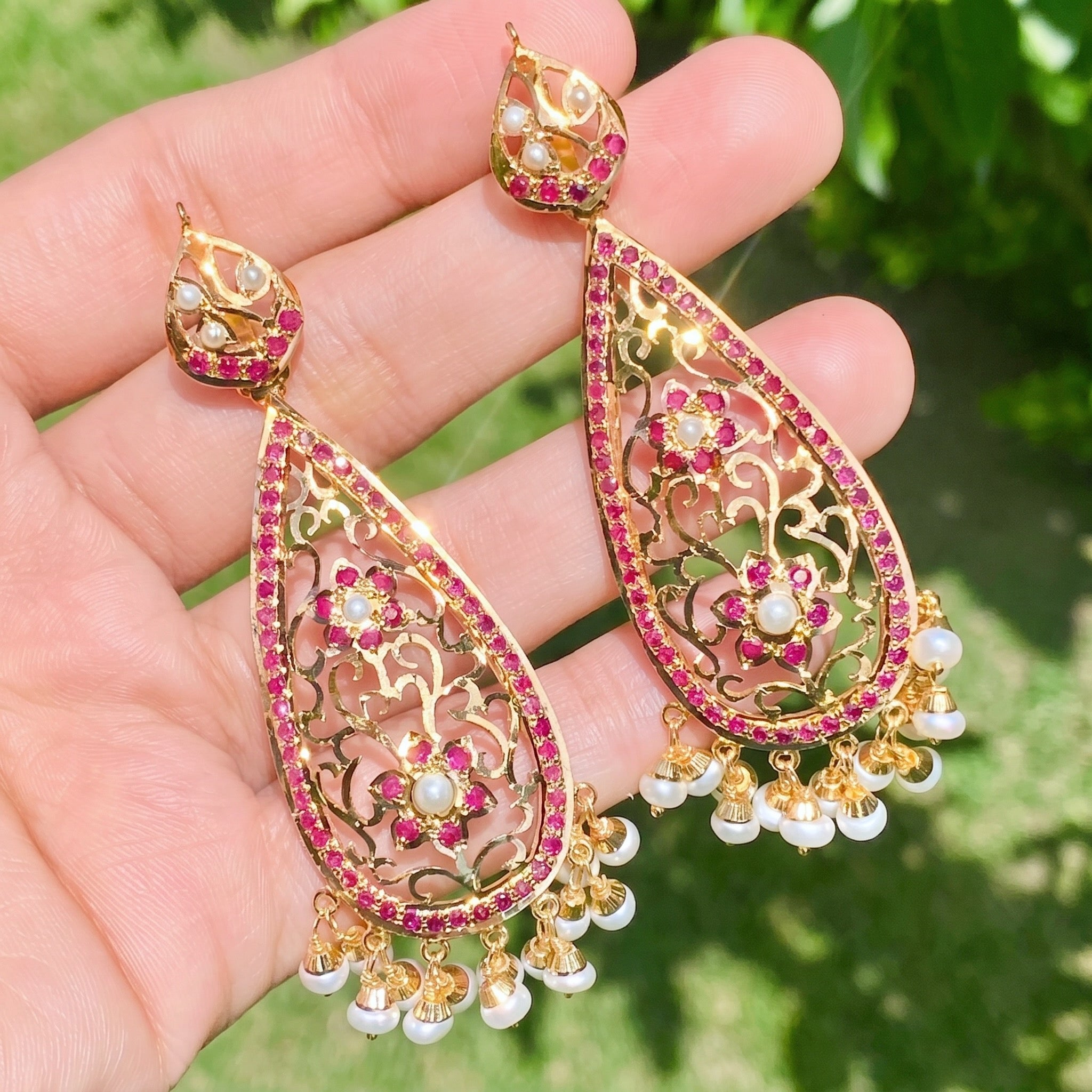 Gold Plated Ruby Pearl Earrings in 925 Silver ER 262