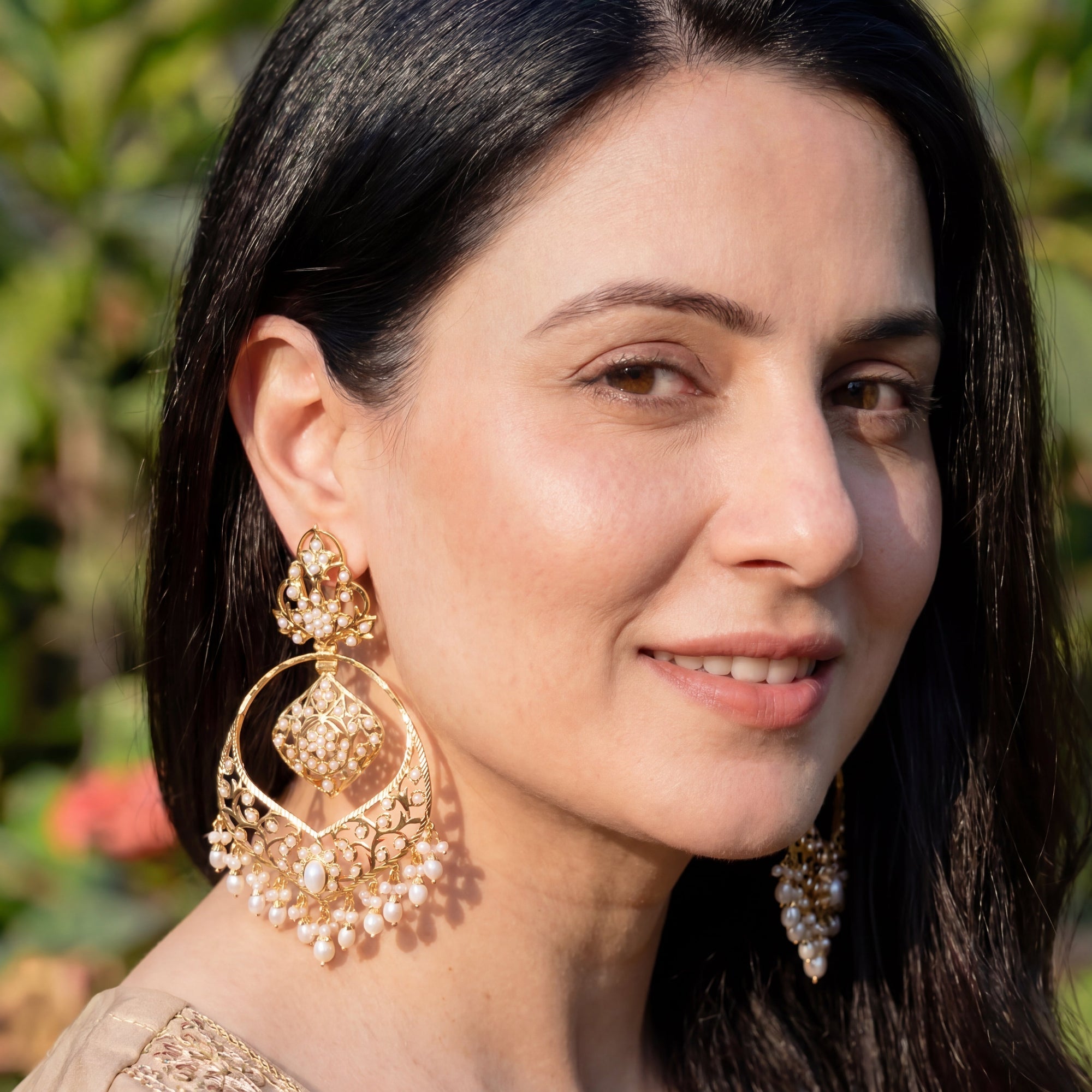 Silver Chandbali Earrings | Antique Design | Freshwater Pearls | Fashion Jadau Jewelry ER 115