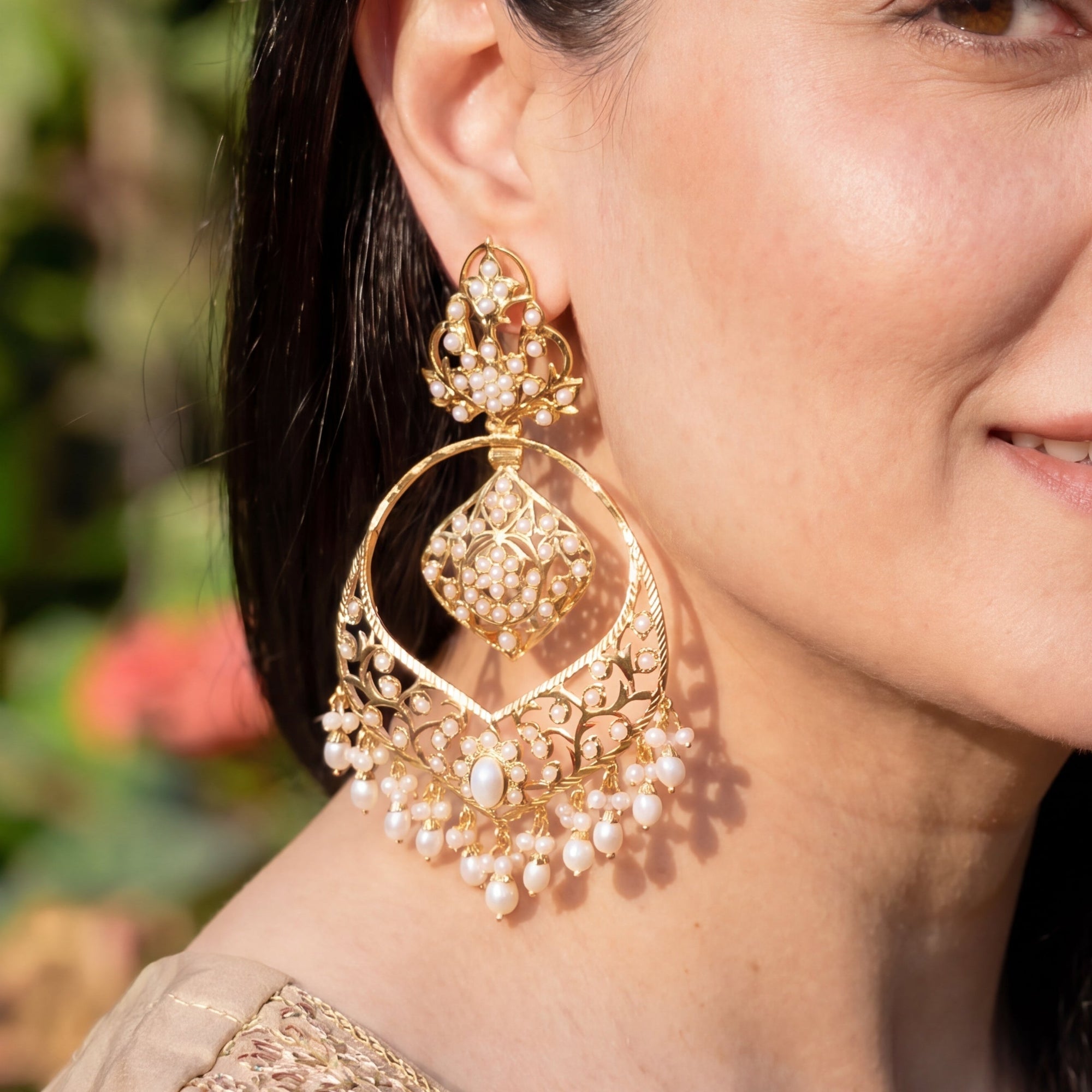 Silver Chandbali Earrings | Antique Design | Freshwater Pearls | Fashion Jadau Jewelry ER 115
