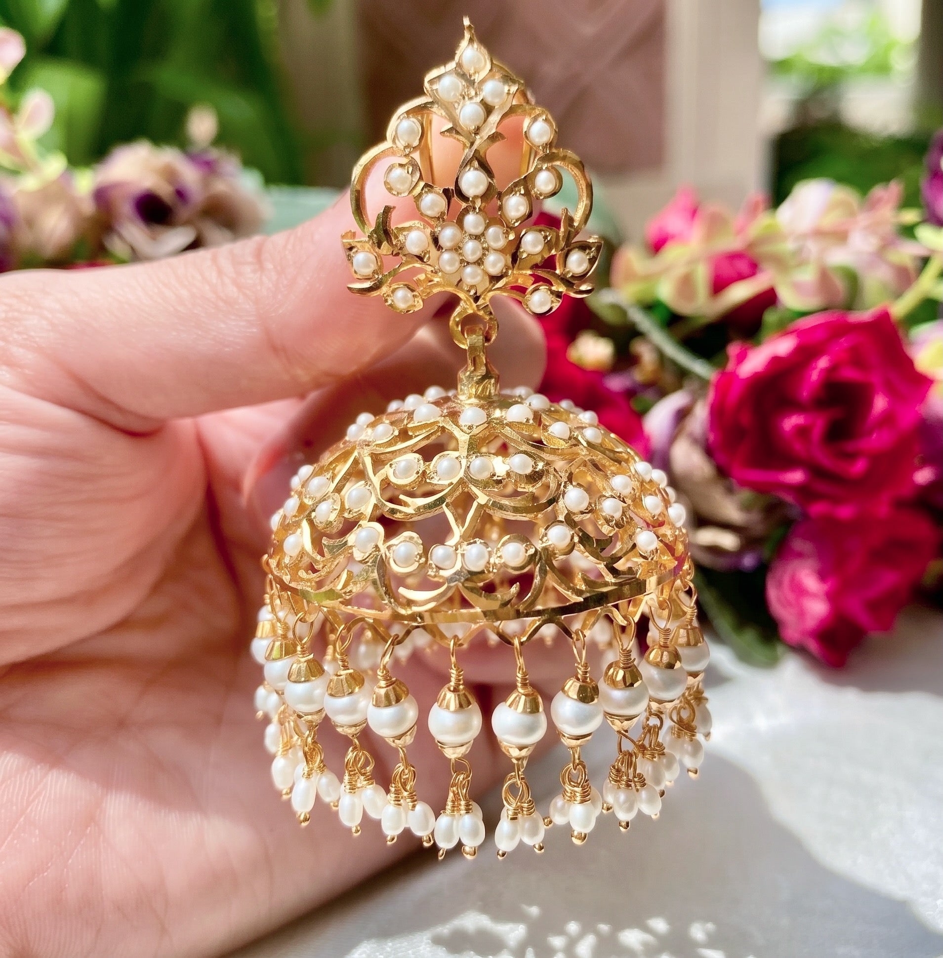 Large Pearl Jhumka Earrings on Silver ER 169