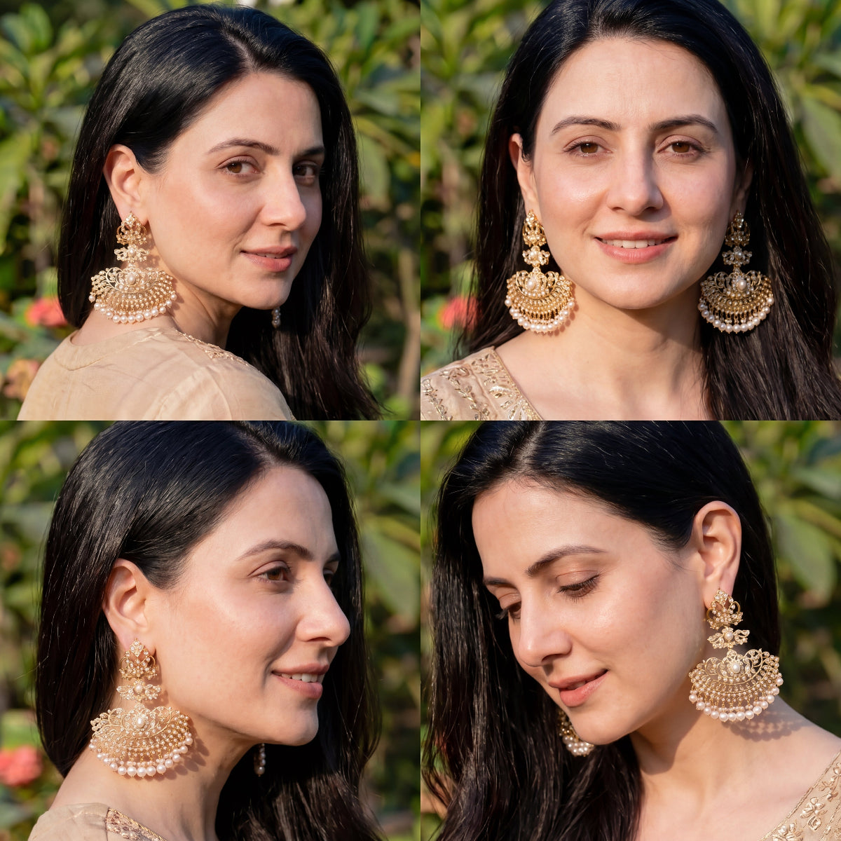 Statement Pearl Danglers | Long Antique Styled Indian Gold Plated Earrings ER 306