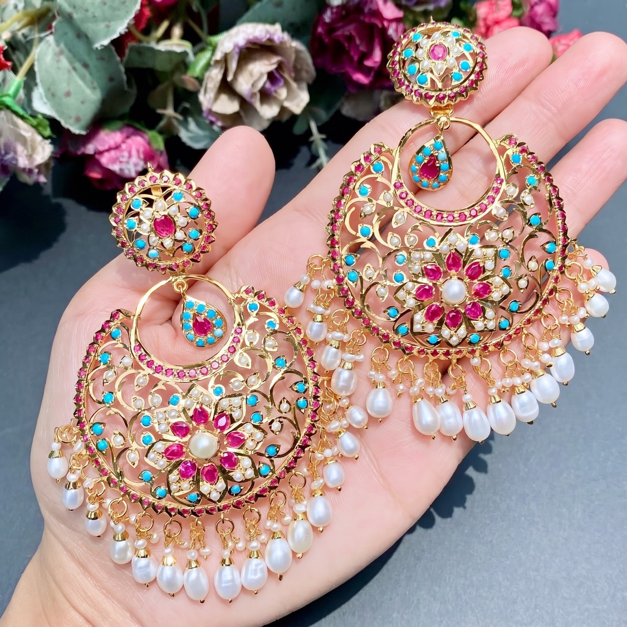 Big Silver Chandbali Earring | Exquisitely Hand Crafted Indian Jewelry ER 305