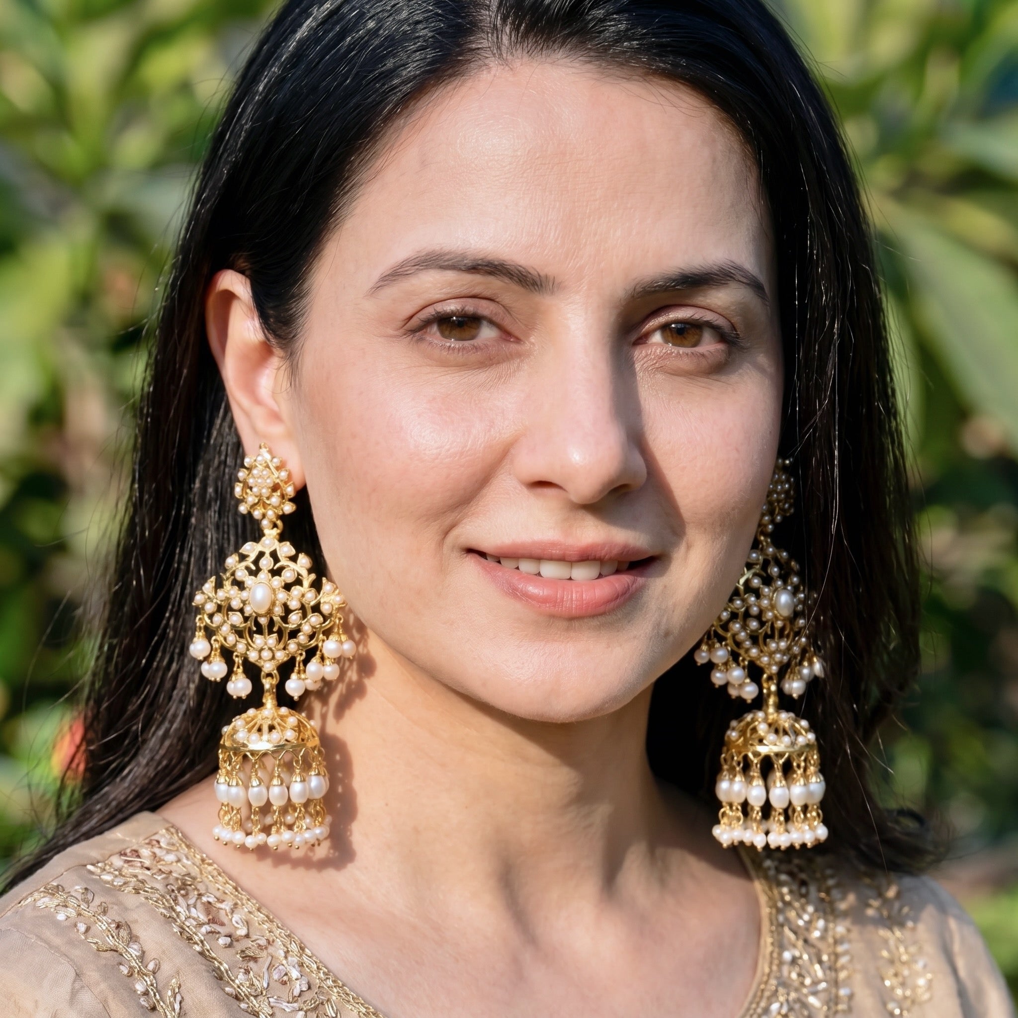 Tall Pearl Jhumki Earrings | Big Pearl Jhumkas For Women | Gold Plated Silver ER 153