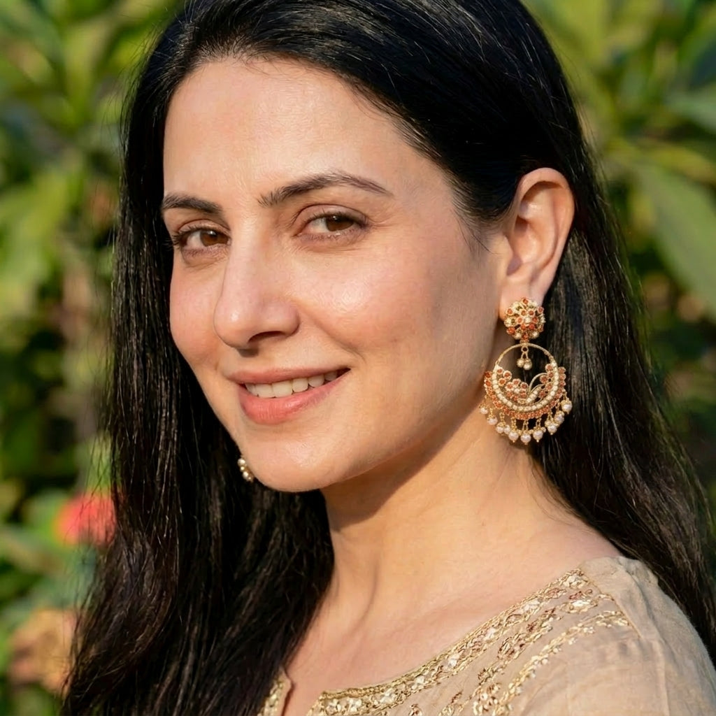 Pearl & Coral Chandbali Earrings | Gold Plated Indian Jewelry Online in USA ER 333