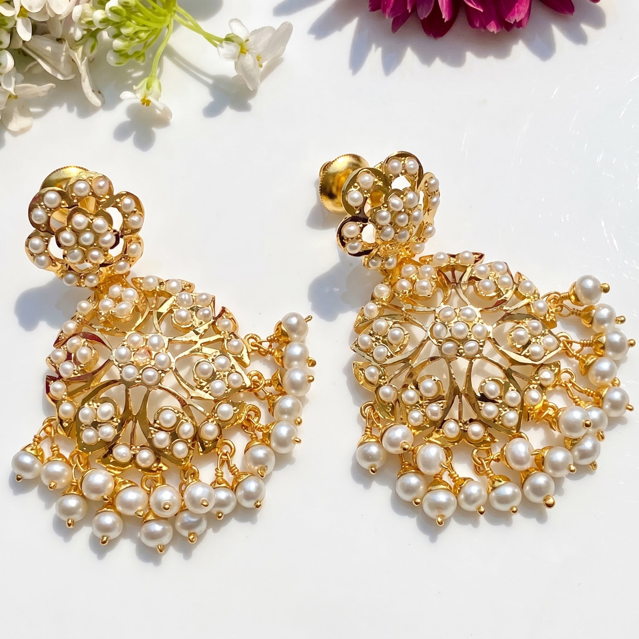 Pearl Earrings on Silver with Gold Plating | Sober & Classy Design For Gifting ER 033