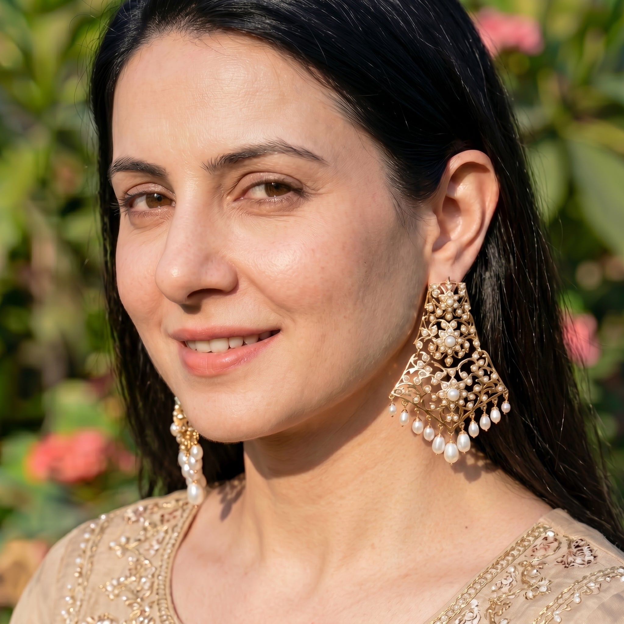 Vintage Edwardian Victorian Styled Pearl Danglers | Old School Indian Earrings | Gold Plated ER 088