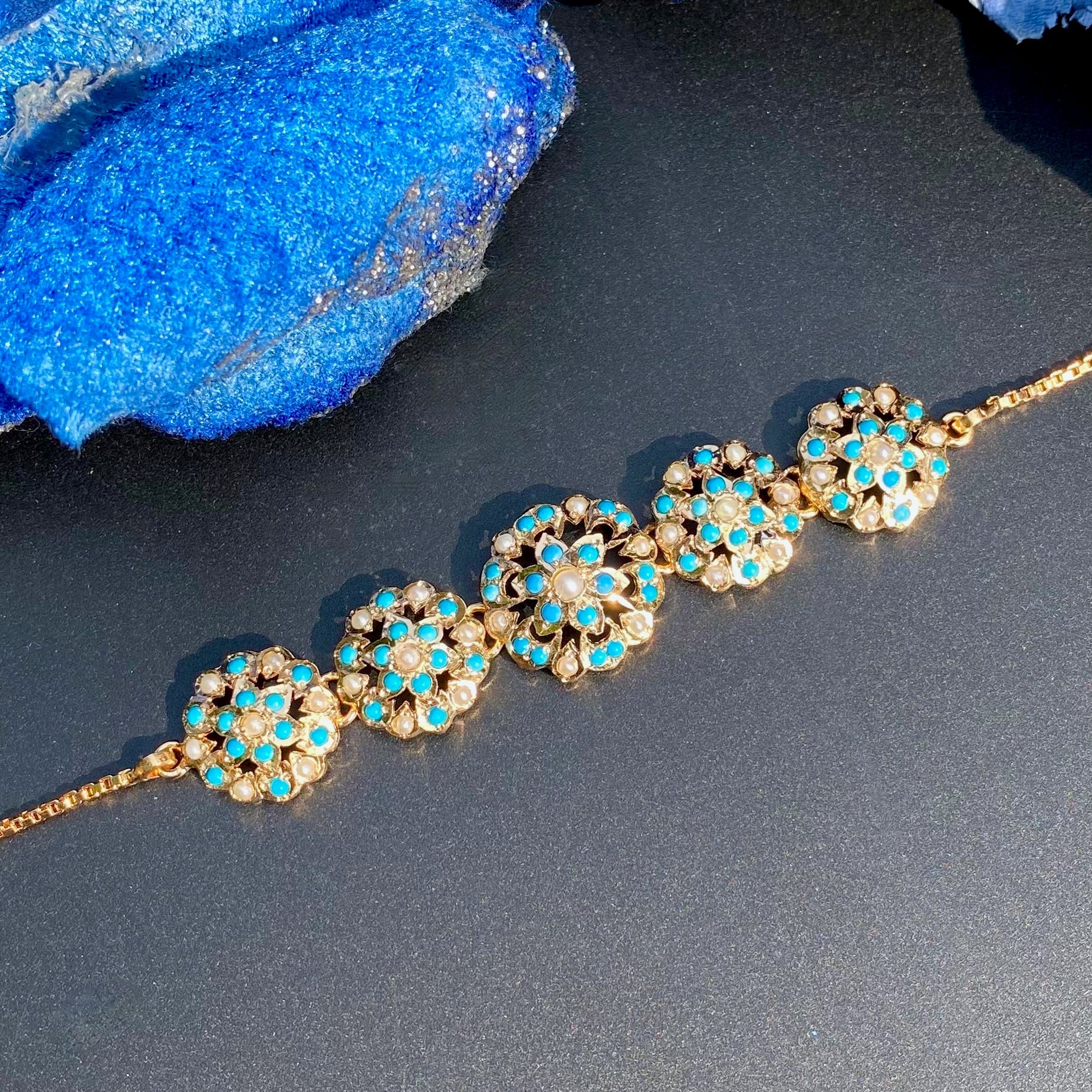 Floral Turquoise Adjustable Bracelet | Silver Turquoise Bracelet | BG 090