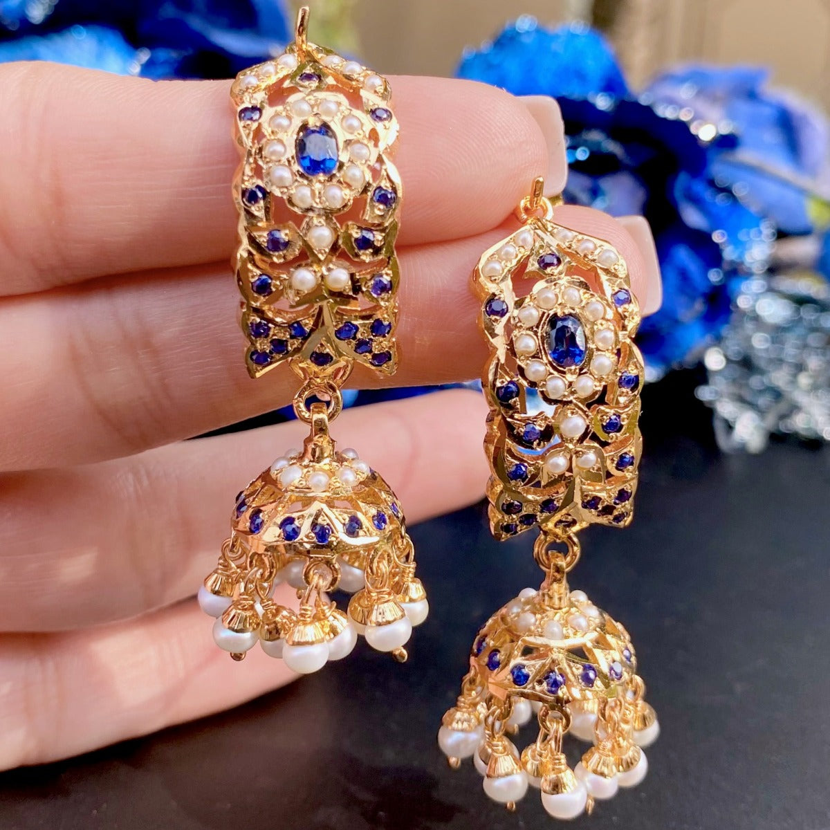 punjabi dandi jhumki in navy blue