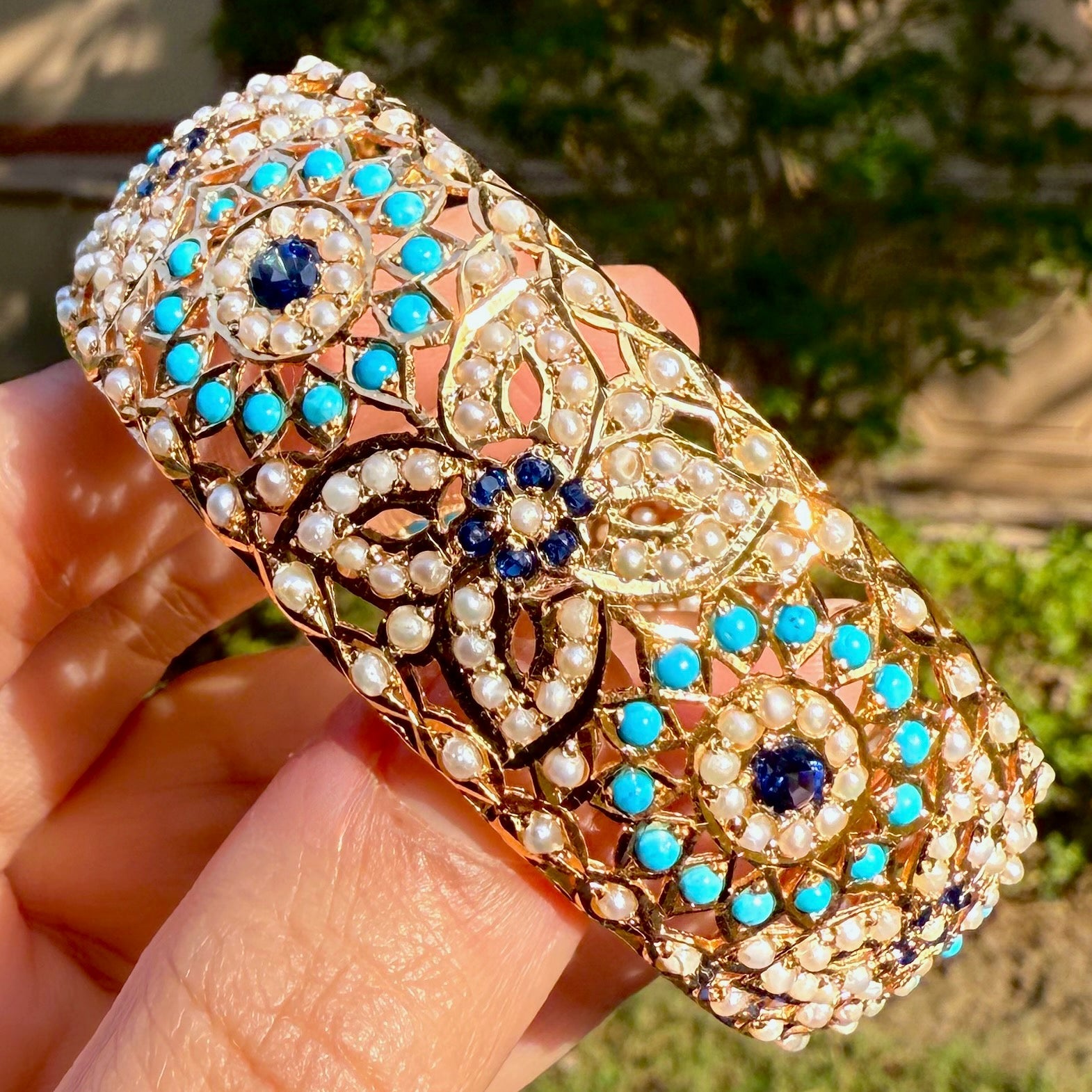 Turquoise Pearl Sapphire Kada | Afghani Jewellery | Bohemian Jewellery | BG 097