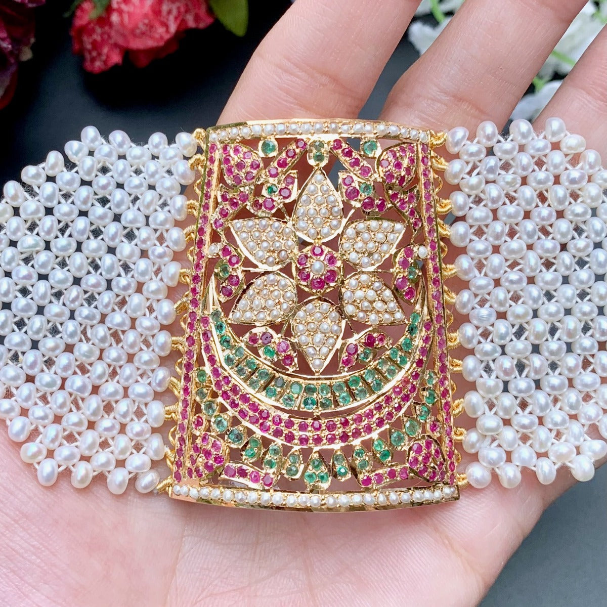 22k gold bengali mantasha studded with stones