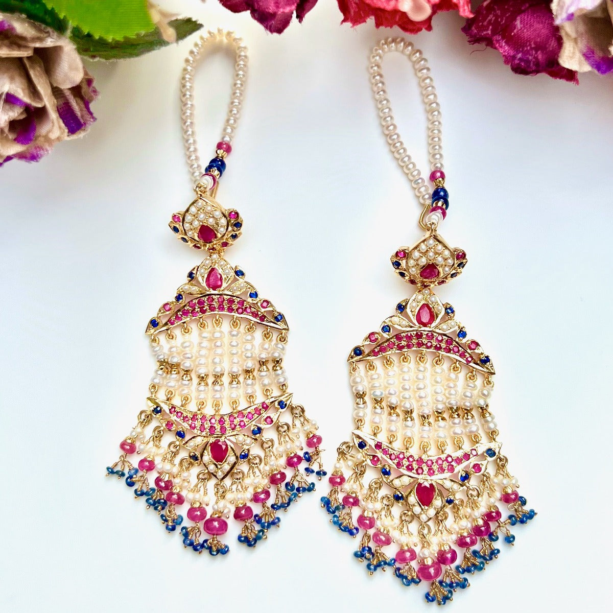 Multicolored Jhoomar Earrings in Gold Plated Silver ER 386