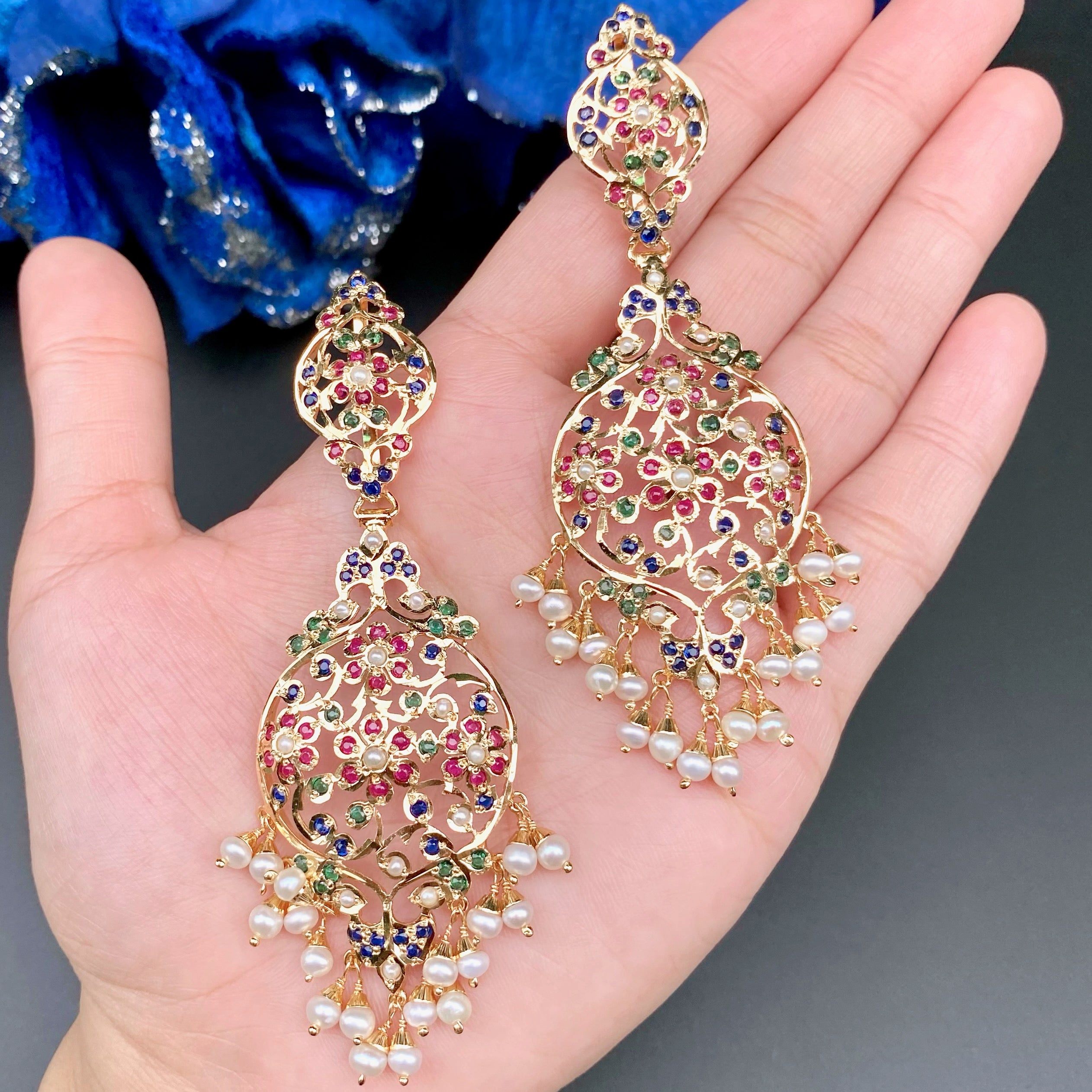 Handcrafted Victorian Earrings on Silver | Exquisite Indian Jadau Jewelry | ER 436