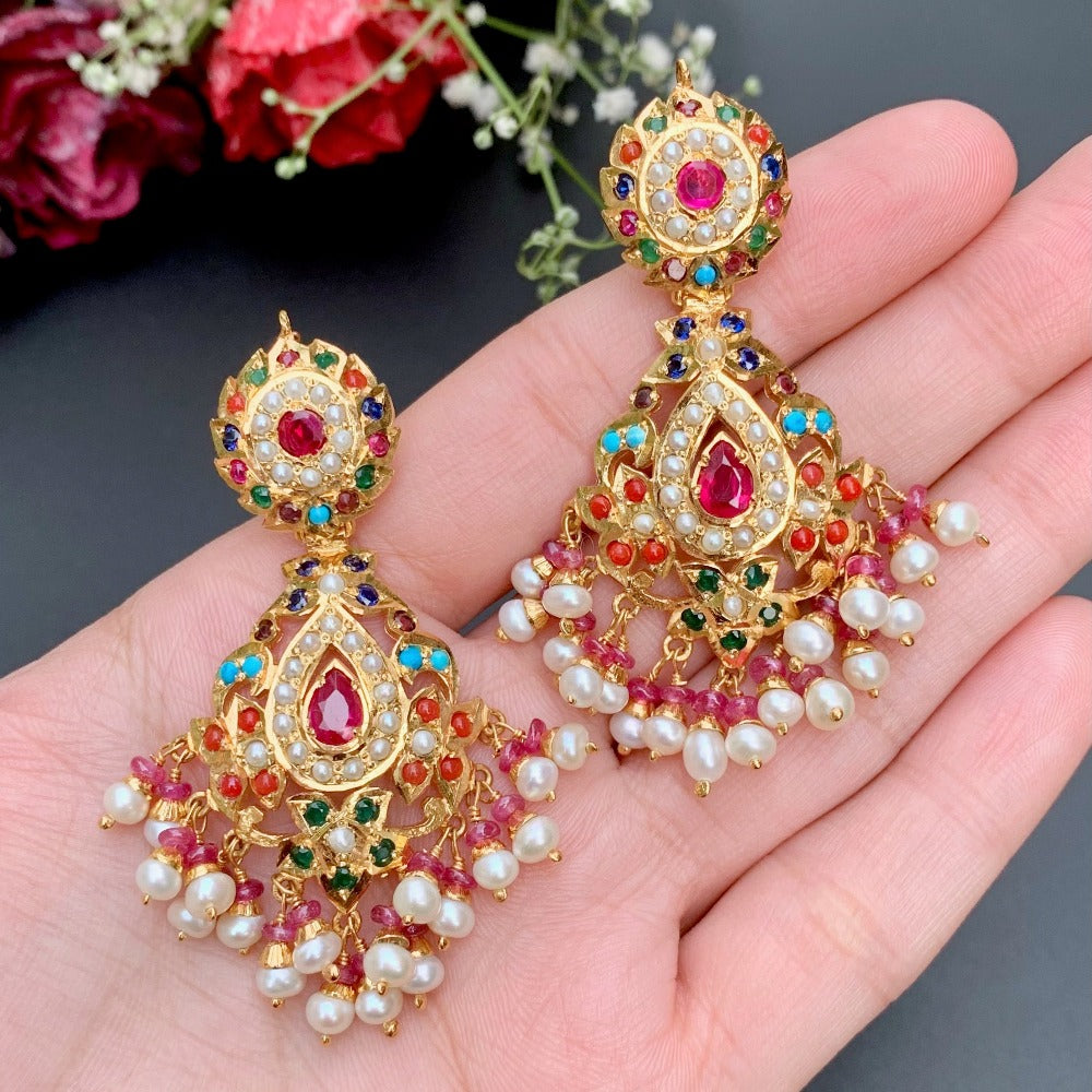 punjabi navratan jadau earrings under 10000