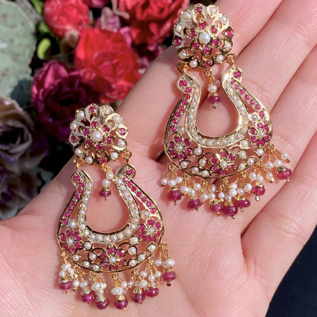 Red Chandbali Earrings | Lightweight Jadau Earrings ER 240E