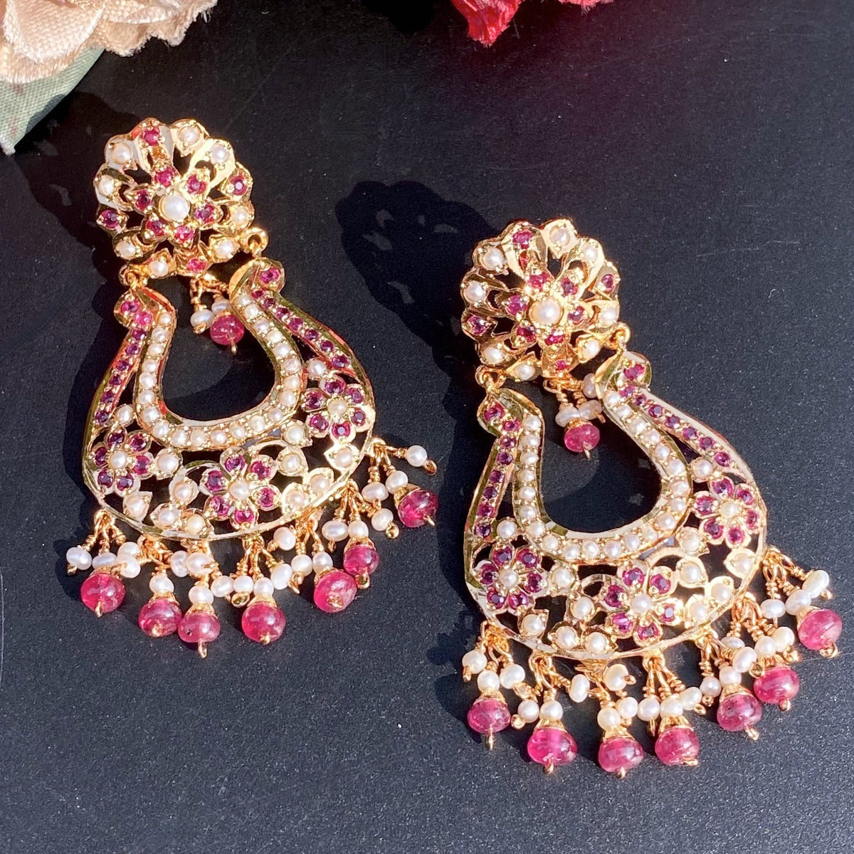 Red Chandbali Earrings | Lightweight Jadau Earrings ER 240E