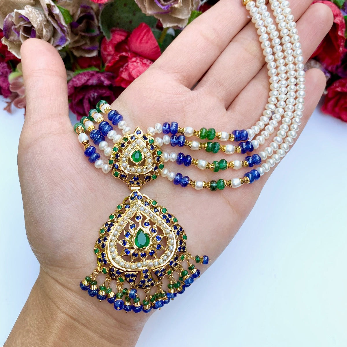Hyderabadi jadau choker set with neelam and emeralds